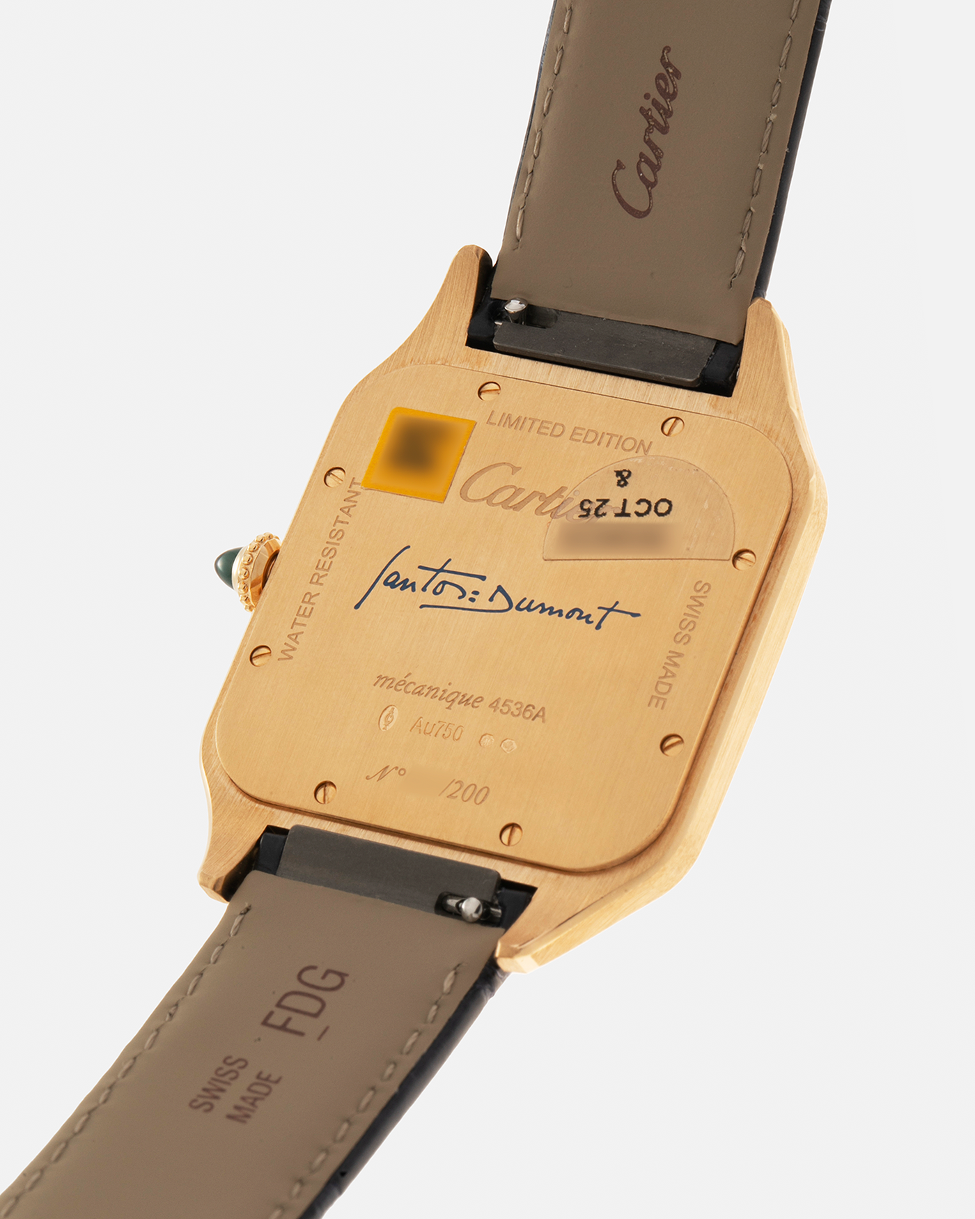 Brand: Cartier
Year: 2023
Model: Santos-Dumont ‘Dumortierite’, Limited Edition of 200 pieces in this Configuration
Reference Number: WGSA0084
Material: 18-carat Yellow Gold Case and Dumortierite Roman Numerals
Movement: Cartier Cal. 430 MC, Manual-Winding
Case Dimensions: 46.6mm (Including Lugs) x 33.9mm x 7.5mm
Lud Width: 18mm
Strap: Cartier Dark Navy Alligator Leather Strap with Signed 18-carat Yellow Gold Tang Buckle