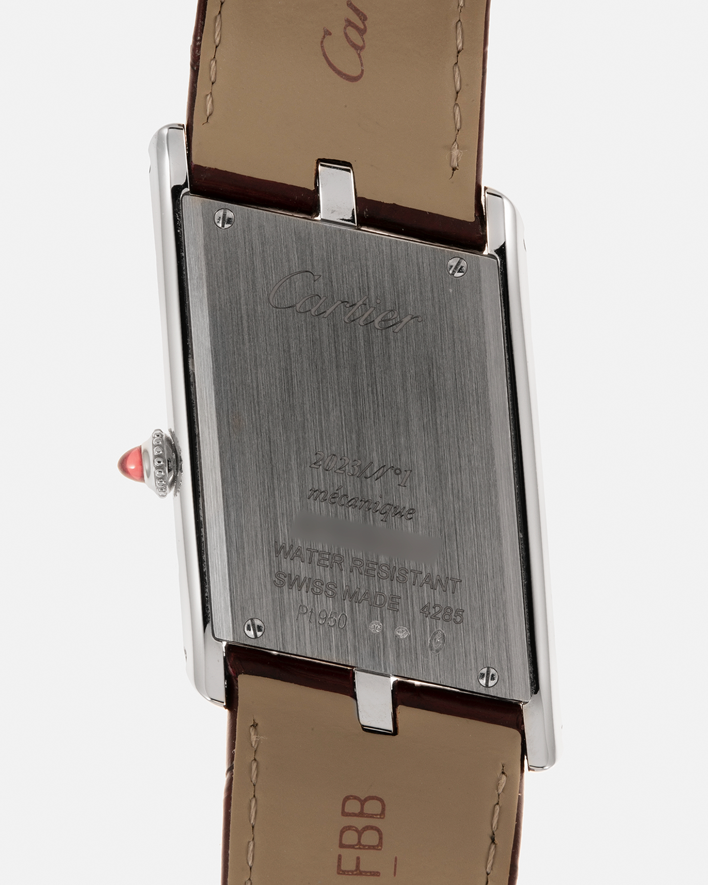 Brand: Cartier
Year: 2023
Model: Tank Asymétrique
Reference Number: WGTA0173, New Special Order
Case Material: Platinum 950
Movement: Cartier Cal. 1917MC, Manual-Winding
Case Dimensions: 47.15mm x 26.2mm x 6.38mm (44.5mm Lug-to-Lug)
Strap: Cartier Wine Red Alligator Leather Strap with Signed Platinum 950 Tang Buckle