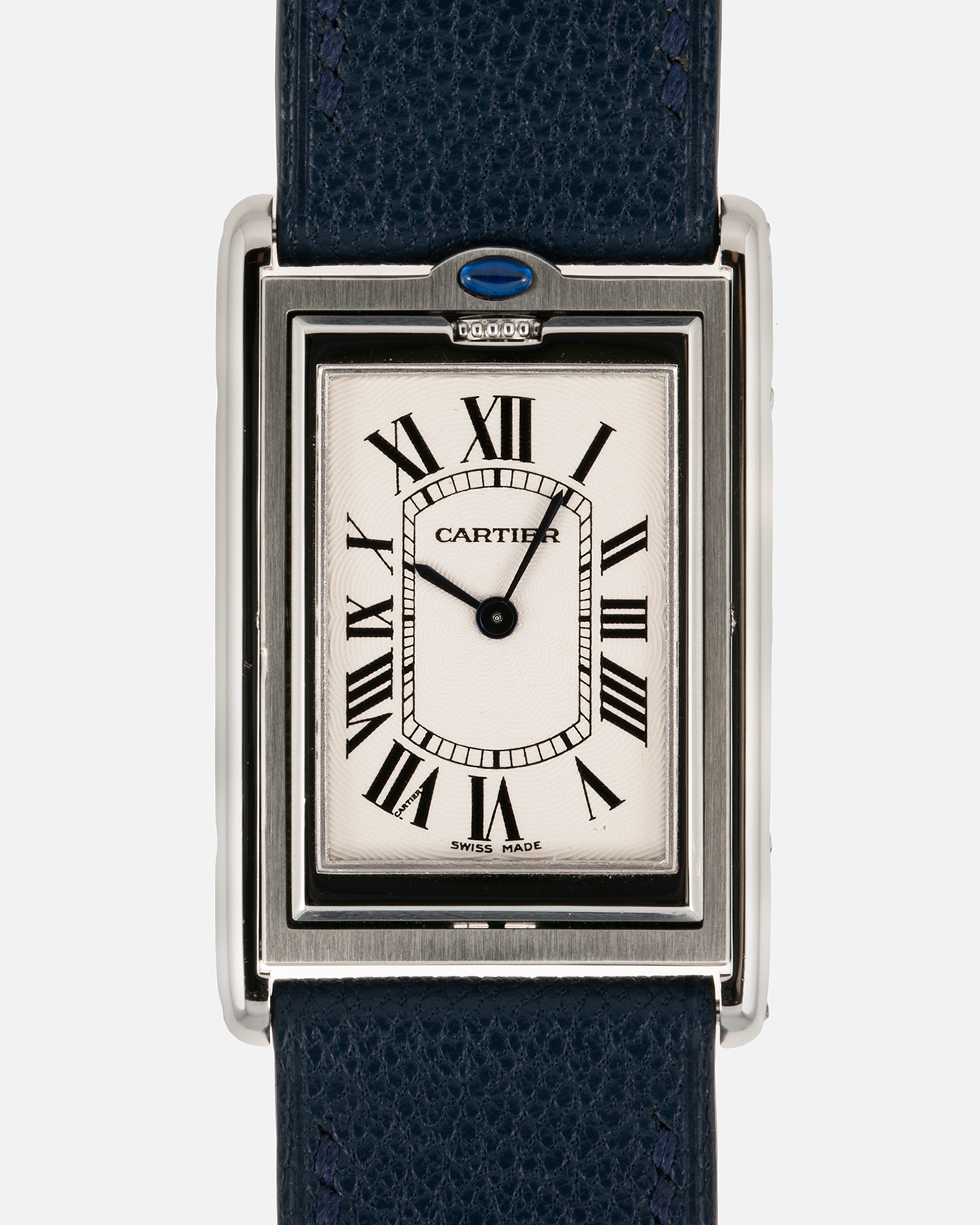 Brand: Cartier Year: 1990’s Model: Tank Basculante Reference: 2390 Material: Stainless Steel Movement: Piguet-derived Cartier Cal. 050 MC, Manual-Winding Case Diameter: 26mm x 38mm Strap: Alexandre Ritz Navy Blue Calf Leather Strap with Signed Stainless Steel Tang Buckle
