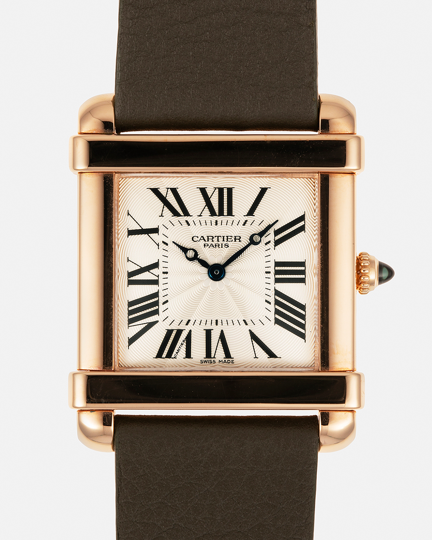 Brand: Cartier
Year: 2006
Model: Collection Privée Cartier Paris Tank Chinoise
Reference Number: 2684G
Material: 18-carat Rose Gold
Movement: Cartier Cal. 437 MC (Based on Piaget Cal. 430P), Manual-Winding
Case Dimensions: 28mm x 29mm x 8mm (37mm Lug-to-Lug)
Lug Width: 21mm
Strap: Custom Khaki Camille Fourmet Leather Strap with Signed 18-carat Rose Gold Deployant Clasp
