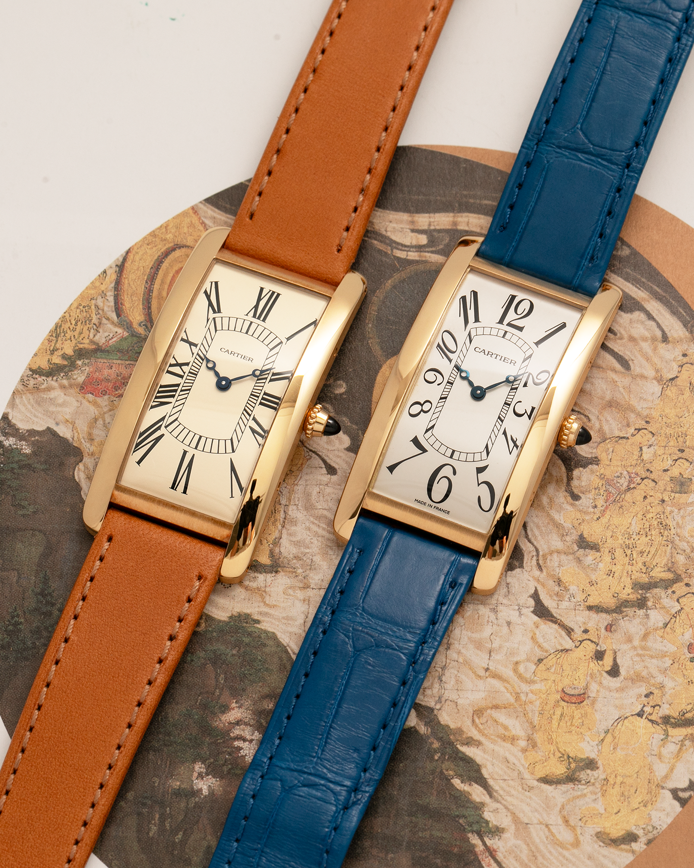 Brand: Cartier
Year: 2000s
Model: Collection Privée Cartier Paris Tank Cintrée, Limited to 150 pieces
Reference: 2718
Material: 18-carat Yellow Gold
Movement: Cartier Cal. 8780 MC (Based on JLC Cal. 849), Manual-Winding
Case Dimensions: 46mm (Including Lugs) x 23 mm x 6.4mm
Lug Width: 16mm
Strap: Cartier Cobalt Blue Alligator Leather Strap with Signed 18-carat Yellow Gold Deployant Clasp