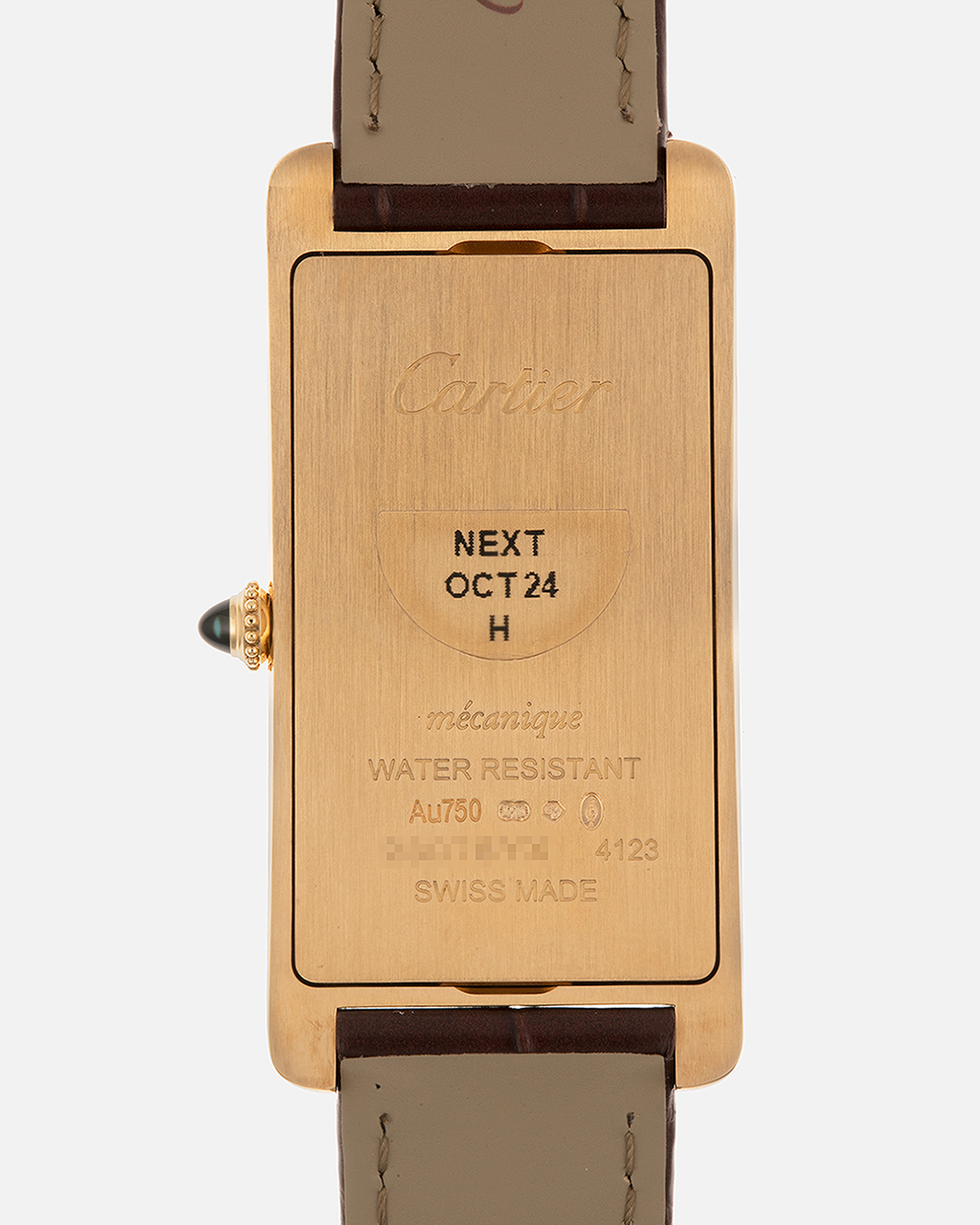 Brand: Cartier
Year: 2022
Model: Tank Cintrée
Reference: WGTA0026, 4123
Material: 18-carat Yellow Gold
Movement: Cartier Cal. 8971 MC (Based on JLC Cal. 846), Manual-Winding
Case Dimensions: 46.3mm (Including Lugs) x 23 mm
Lug Width: 16mm
Strap: Cartier Semi-Matt Brown Alligator Leather Strap with Signed 18-carat Yellow Gold Tang Buckle