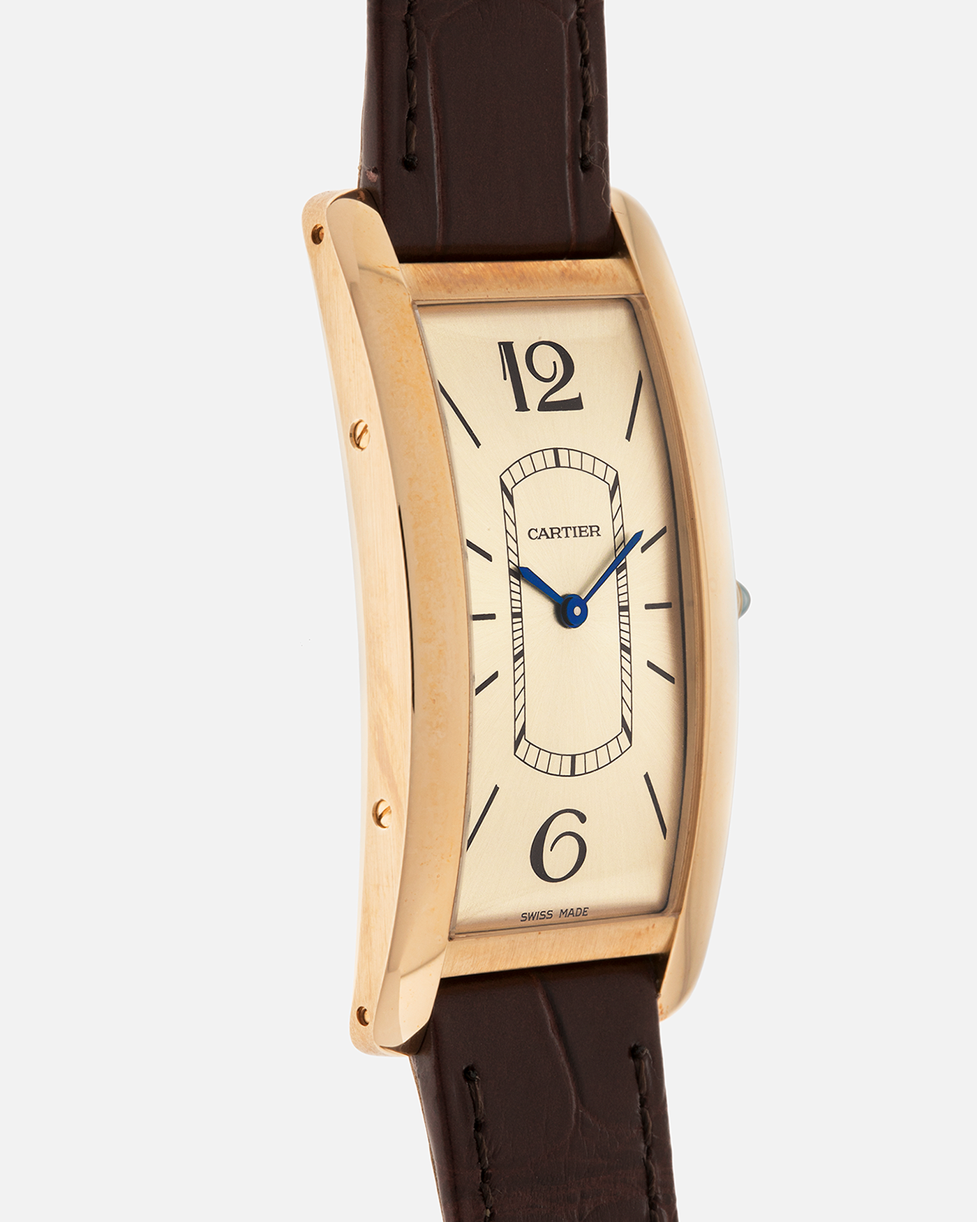 Brand: Cartier
Year: 2022
Model: Tank Cintrée
Reference: WGTA0026, 4123
Material: 18-carat Yellow Gold
Movement: Cartier Cal. 8971 MC (Based on JLC Cal. 846), Manual-Winding
Case Dimensions: 46.3mm (Including Lugs) x 23 mm
Lug Width: 16mm
Strap: Cartier Semi-Matt Brown Alligator Leather Strap with Signed 18-carat Yellow Gold Tang Buckle