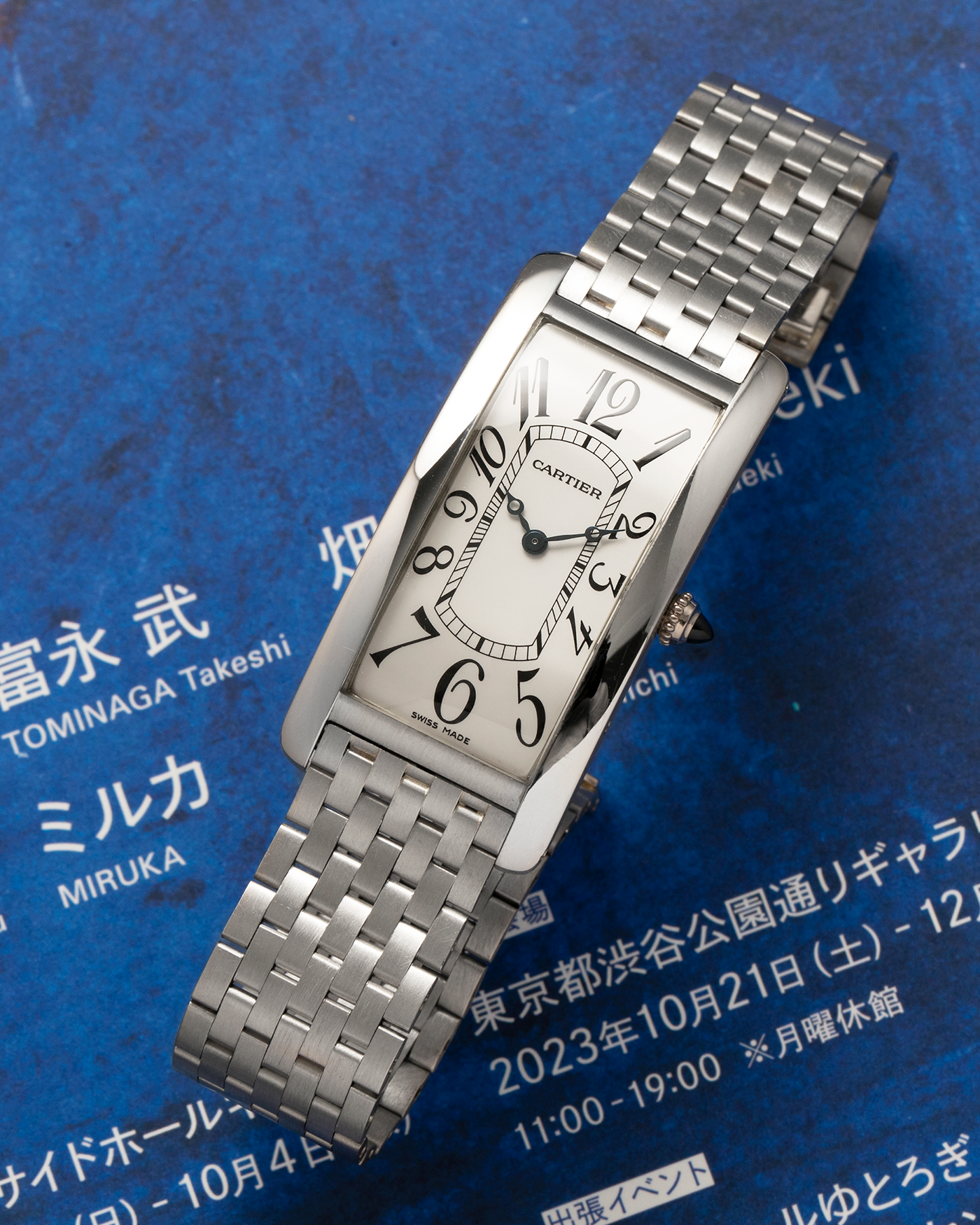 Brand: Cartier Year: 2005 Model: Collection Privée Cartier Paris Tank Cintrée, Limited to 50 pieces Reference: 2843 Material: Platinum 950 Case, 18-carat White Gold Bracelet Movement: Cartier Cal. 9770 MC (JLC-derived), Manual-Winding Case Dimensions: 46mm x 23 mm Lug Width: 16mm Bracelet: Custom Brick-Stone Bracelet (Cut To Size) in 18-carat White Gold with Cartier Signed Deployant Clasp