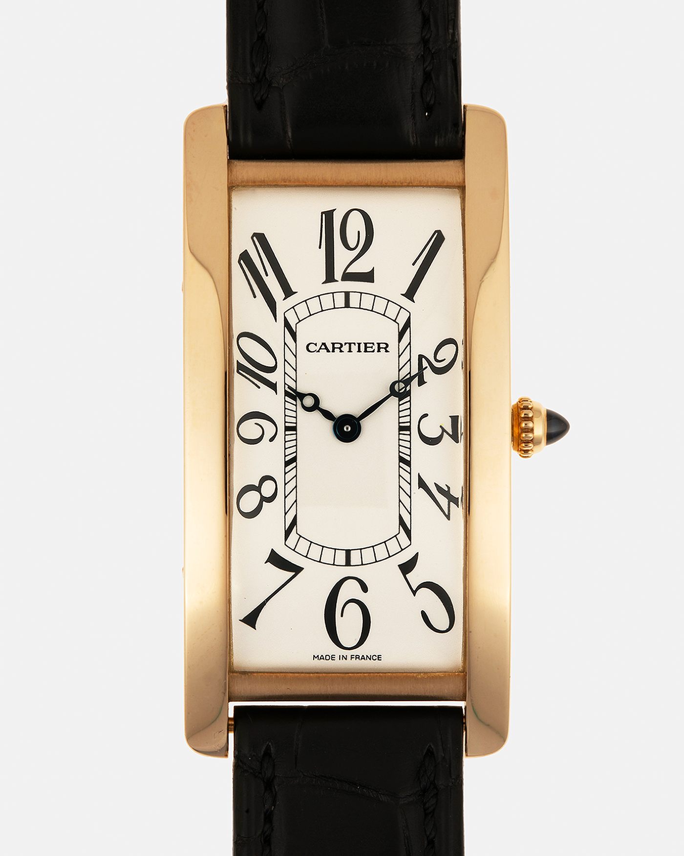 Brand: Cartier Year: 2005 Model: Collection Privée Cartier Paris Tank Cintrée, Limited to 150 pieces Reference: 2718 Material: 18-carat Yellow Gold Movement: Cartier Cal. 8780 MC (Based on JLC Cal. 849), Manual-Winding Case Dimensions: 46mm x 23mm Lug Width: 16mm Strap: Cartier Black Alligator Leather with Signed 18-carat Yellow Gold Deployant Clasp