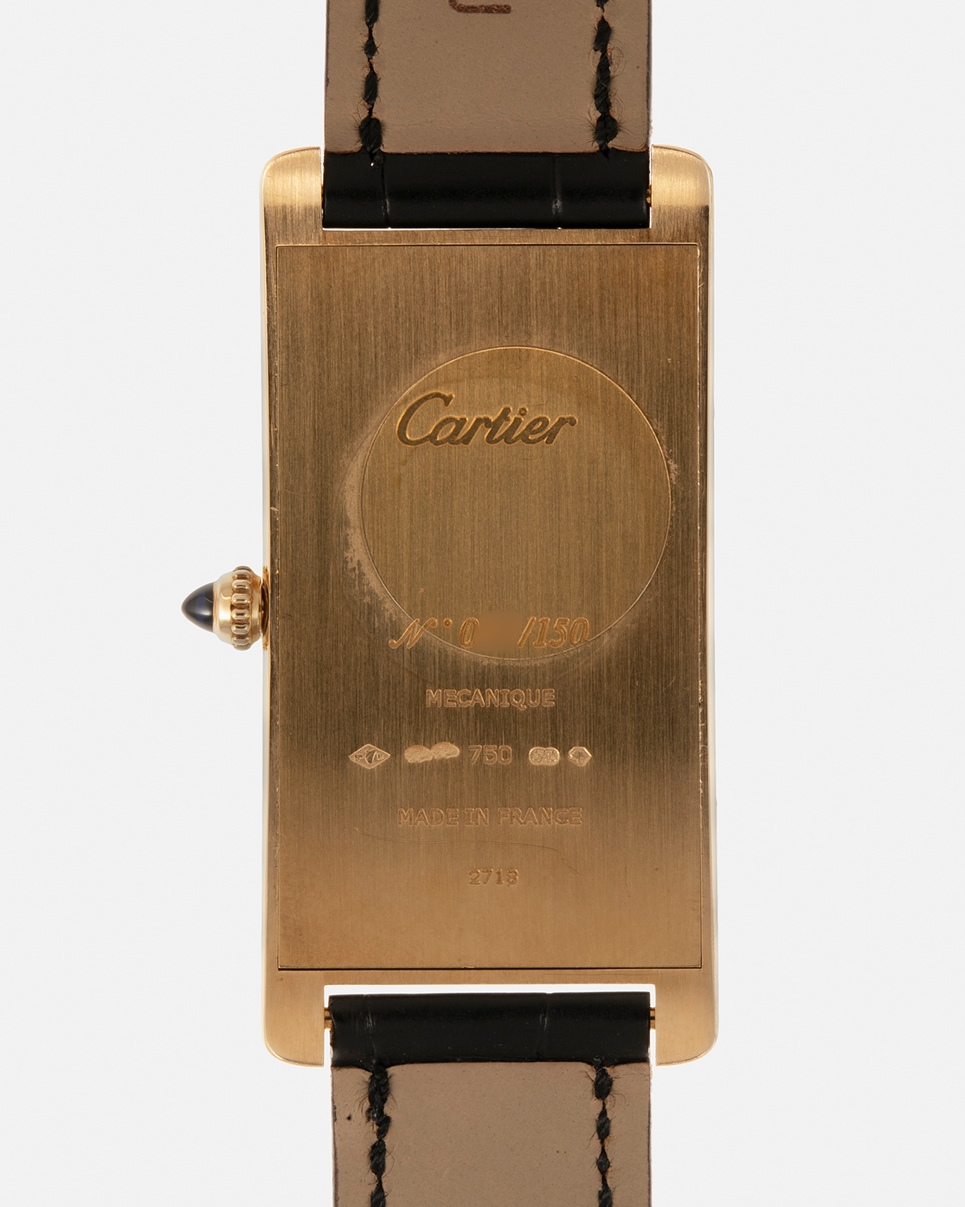 Brand: Cartier Year: 2005 Model: Collection Privée Cartier Paris Tank Cintrée, Limited to 150 pieces Reference: 2718 Material: 18-carat Yellow Gold Movement: Cartier Cal. 8780 MC (Based on JLC Cal. 849), Manual-Winding Case Dimensions: 46mm x 23mm Lug Width: 16mm Strap: Cartier Black Alligator Leather with Signed 18-carat Yellow Gold Deployant Clasp