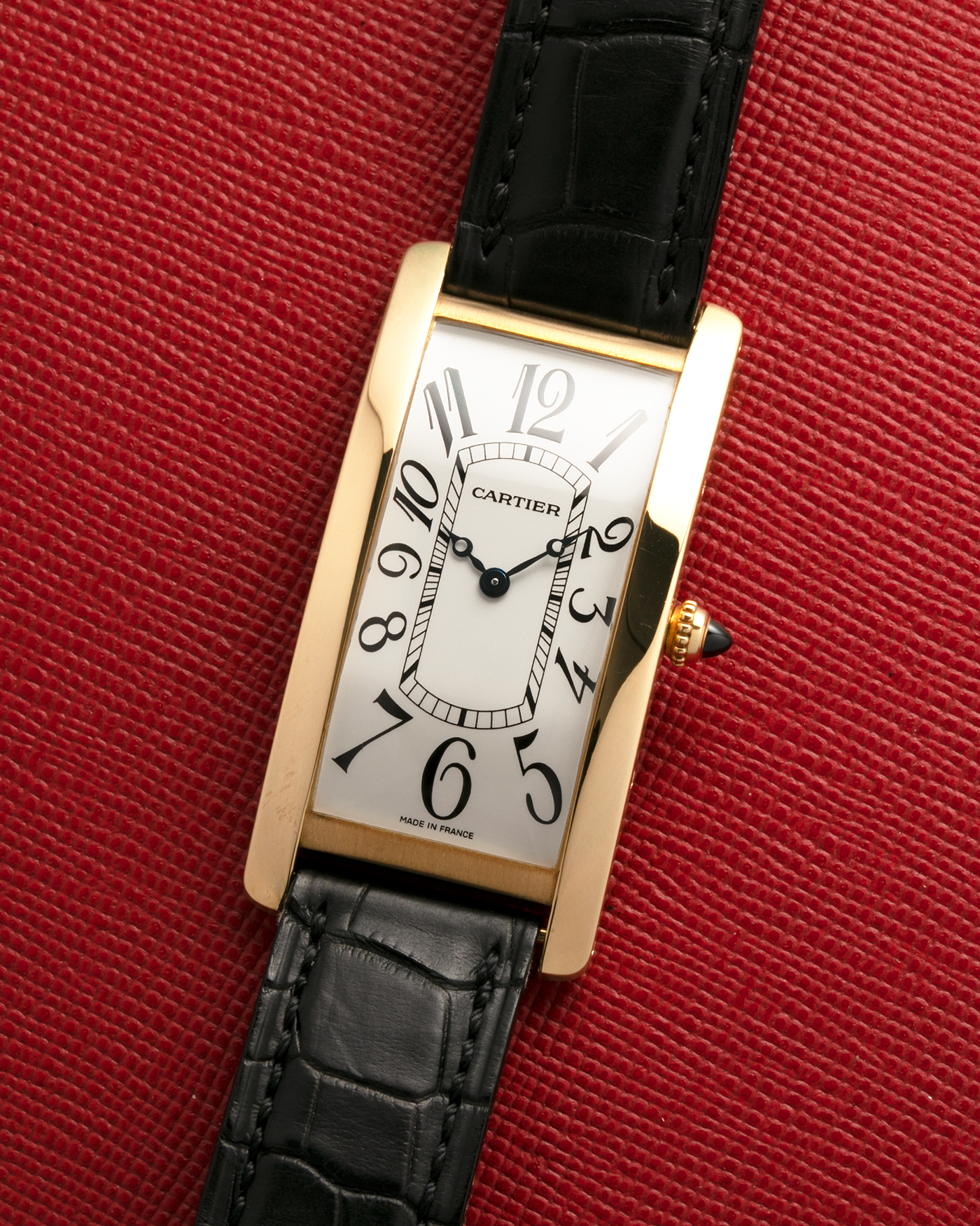 Brand: Cartier Year: 2005 Model: Collection Privée Cartier Paris Tank Cintrée, Limited to 150 pieces Reference: 2718 Material: 18-carat Yellow Gold Movement: Cartier Cal. 8780 MC (Based on JLC Cal. 849), Manual-Winding Case Dimensions: 46mm x 23mm Lug Width: 16mm Strap: Cartier Black Alligator Leather with Signed 18-carat Yellow Gold Deployant Clasp