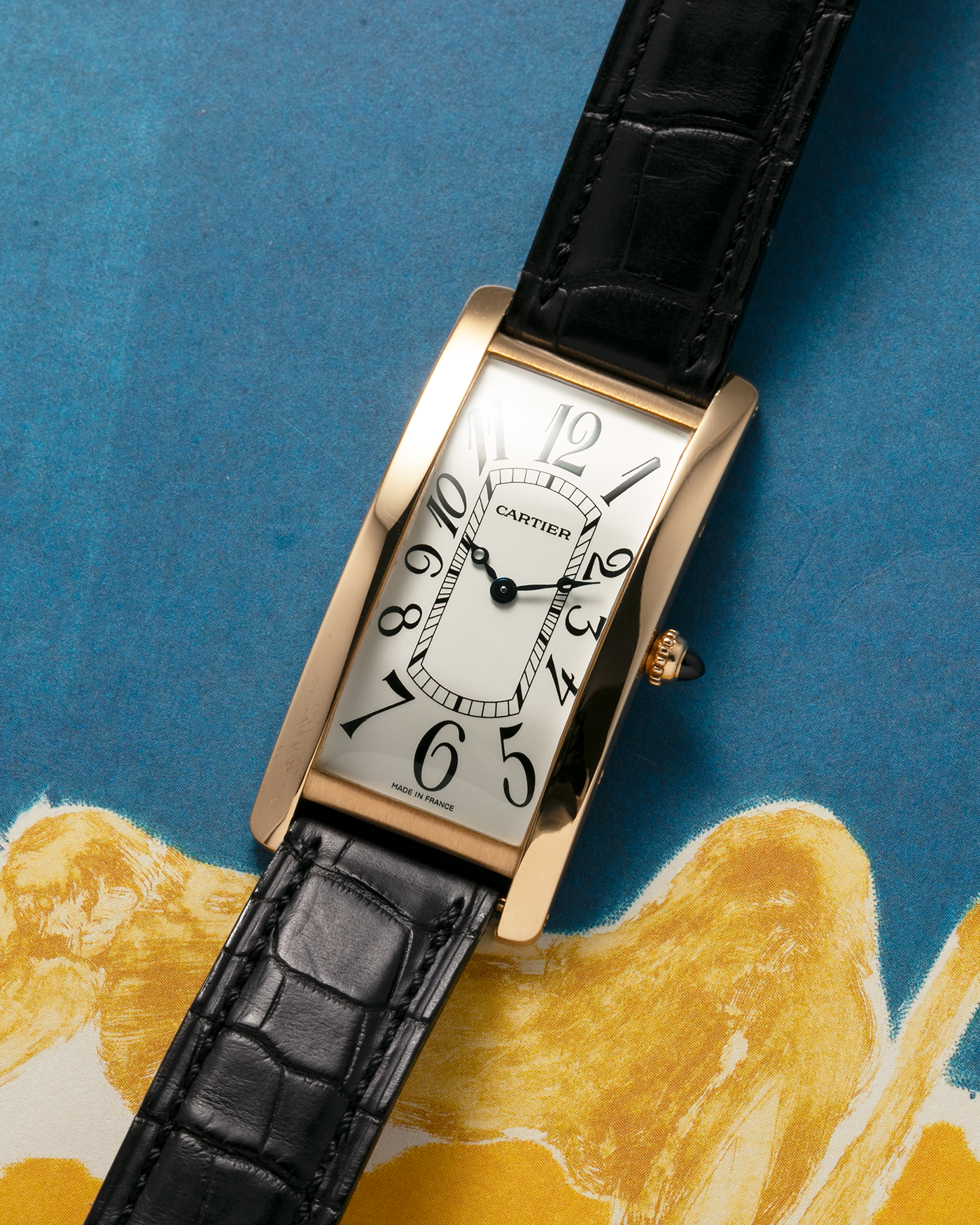Brand: Cartier Year: 2005 Model: Collection Privée Cartier Paris Tank Cintrée, Limited to 150 pieces Reference: 2718 Material: 18-carat Yellow Gold Movement: Cartier Cal. 8780 MC (Based on JLC Cal. 849), Manual-Winding Case Dimensions: 46mm x 23mm Lug Width: 16mm Strap: Cartier Black Alligator Leather with Signed 18-carat Yellow Gold Deployant Clasp