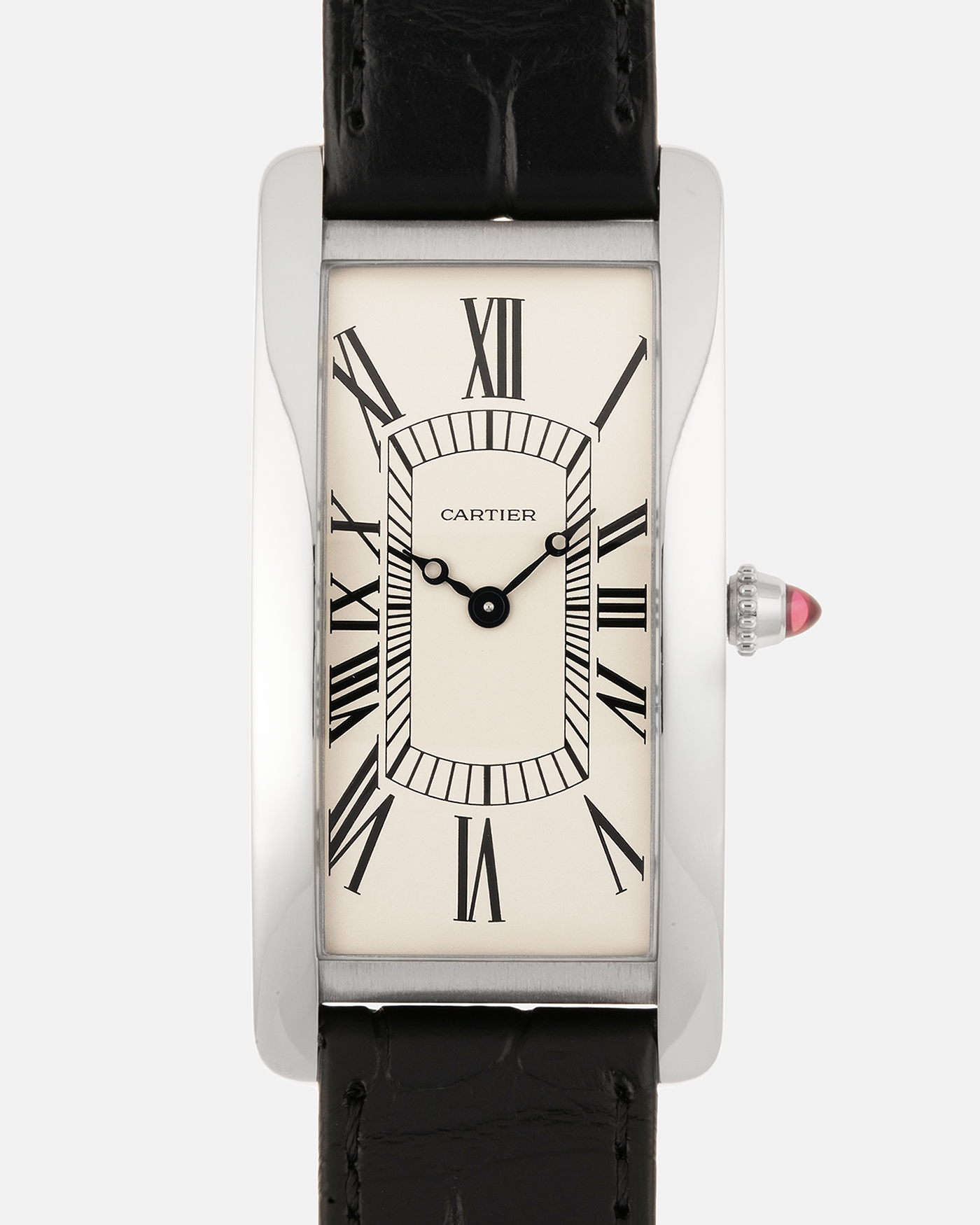 Brand: Cartier
Year: 2024
Model: Tank Cintrée Les Rééditions, Limited to 150 pieces
Reference: WGTA0193
Material: Platinum 950 
Movement: Cartier Cal. 9780 MC (Jaeger LeCoultre Cal. 849), Manual-Winding
Case Dimensions: 46mm (Including Lugs) x 23 mm
Lug Width: 16mm
Strap: Cartier Black Alligator Leather Strap with Signed Platinum 950 Tang Buckle