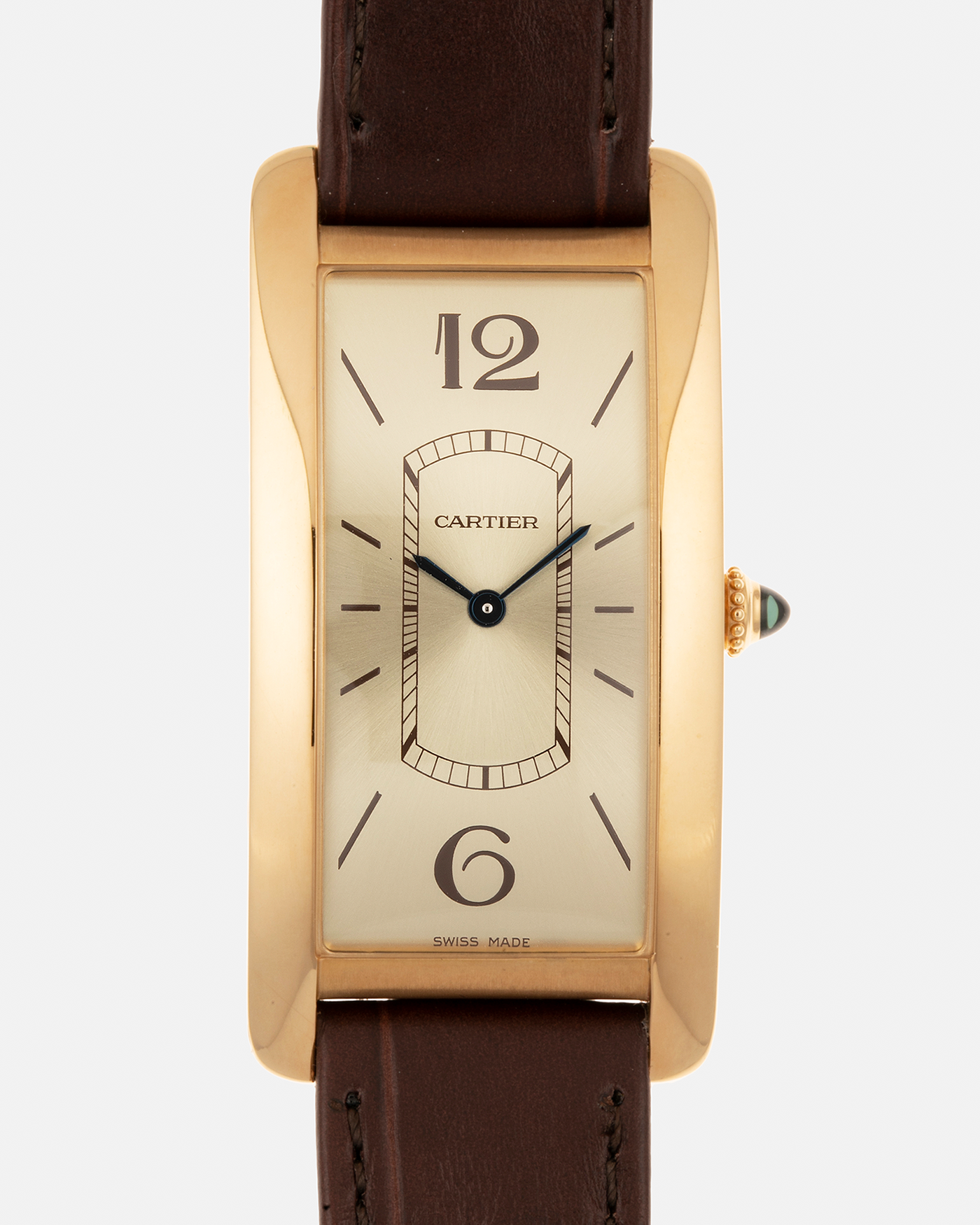 Brand: Cartier Year: 2022 Model: Tank Cintrée Reference: WGTA0026 Material: 18-carat Yellow Gold Movement: Cartier Cal. 8971 MC (Based on JLC Cal. 846), Manual-Winding Case Diameter: 46.3mm x 23 mm Lug Width: 16mm Strap: Cartier Semi-Matt Brown Alligator Leather Strap with Signed 18-carat Yellow Gold Tang Buckle