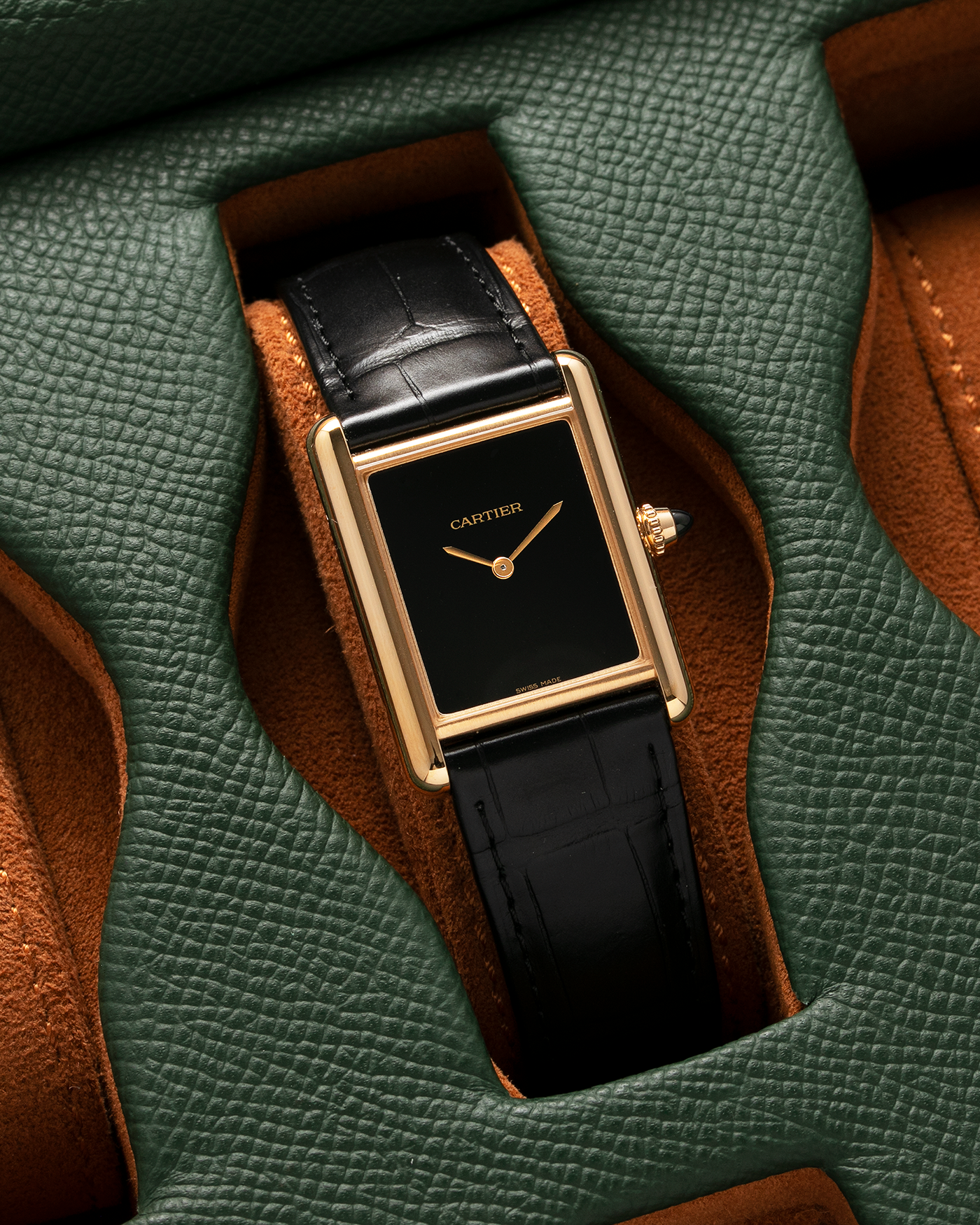 Cartier watch 2025 black leather strap