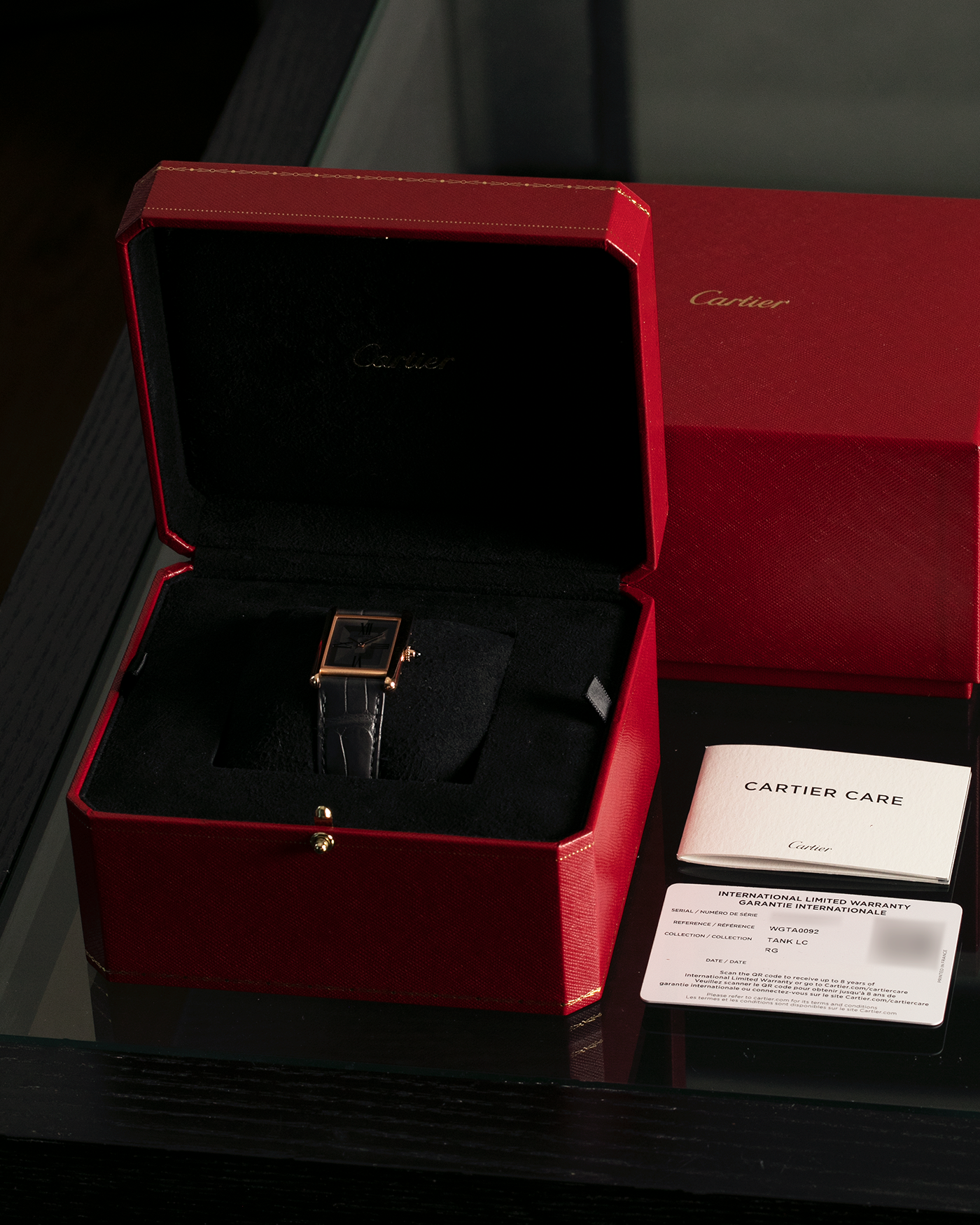 Brand: Cartier
Year: 2022
Model: Tank Louis Cartier Large ‘3816’
Reference: CRWGTA0092
Material: 18-carat Rose Gold
Movement: Cartier Cal. 1917 MC, Manual-Winding
Case Dimensions: 33.7mm (Including Lugs) x 25.5mm x 6.6mm
Lug Width: 19mm
Strap: Cartier Anthracite Grey Alligator Leather Strap with Signed 18-carat Rose Gold Tang Buckle