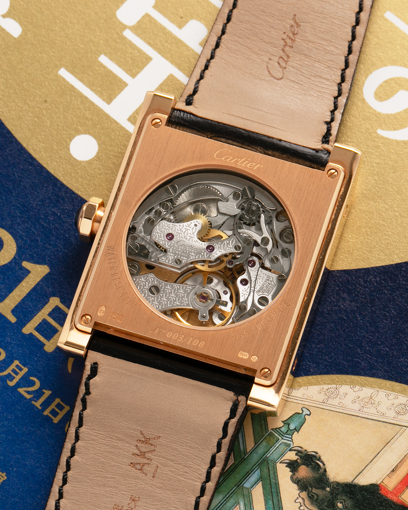 Brand: Cartier
Year: 2000’s
Model: Collection Privée Cartier Paris Tank Monopoussoir
Reference: 2846
Material: 18-carat Rose Gold
Movement: Cartier-THA Cal. 045MC, Manual-Winding
Case Dimensions: 43mm (Including Lugs) x 32 mm
Lug Width: 25mm
Strap: Cartier Black Alligator Leather Strap with Signed 18-carat Rose Gold Deployant Clasp