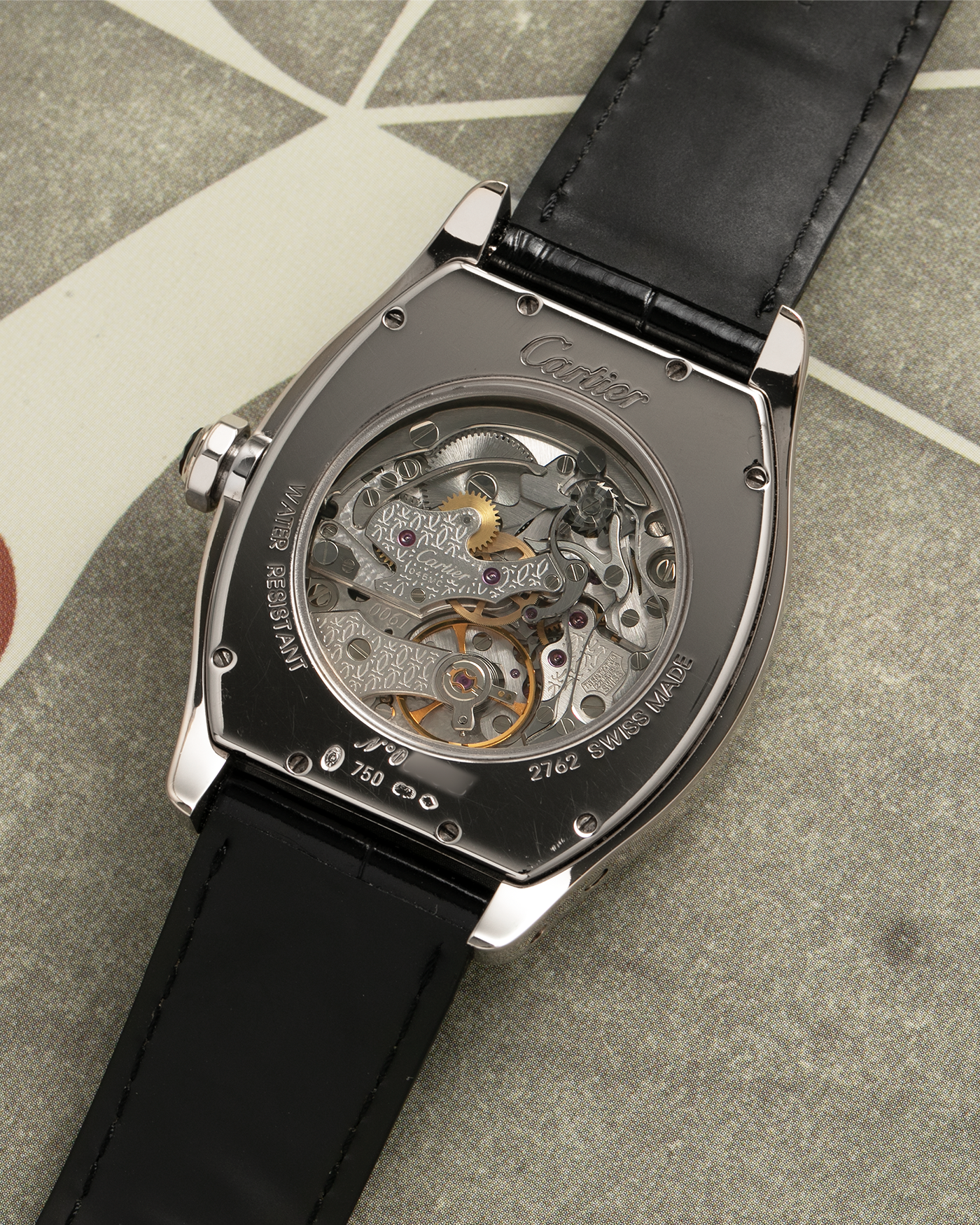 Brand: Cartier Year: 2000s Model: CPCP Collection Prive Tortue Monopoussoir XL Reference: 2762 Material: 18-carat White Gold Movement: THA Cal. 045MC, Manual-Winding Case Dimensions: 37mm x 39 mm Lug Width: 20mm Strap: Jean Rosseau Black Alligator Leather Strap with Signed 18-carat White Gold Deployant Clasp