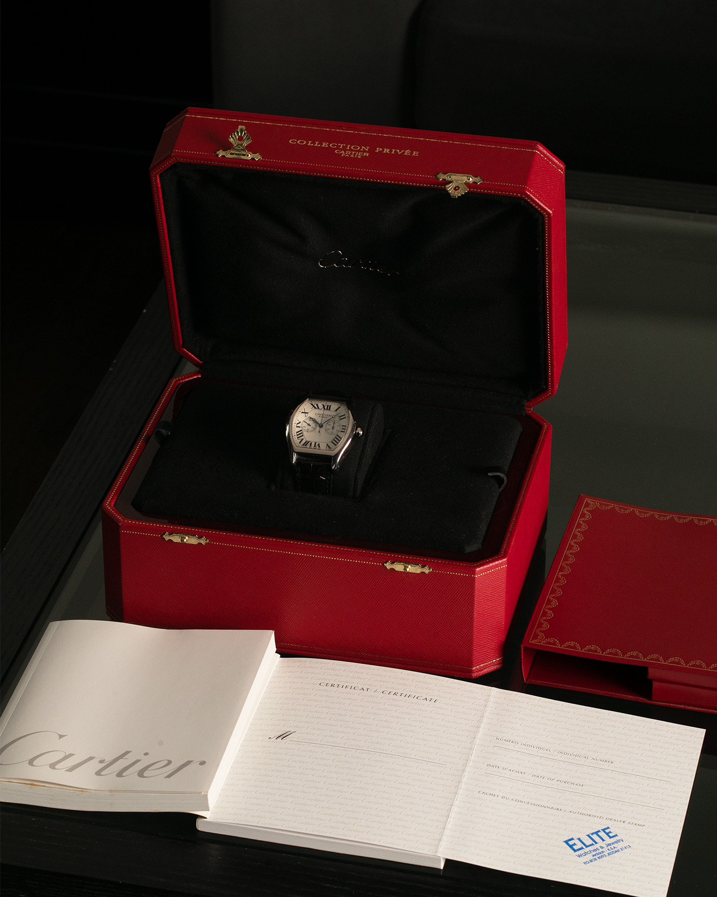 Brand: Cartier Year: 2000s Model: CPCP Collection Prive Tortue Monopoussoir XL Reference: 2762 Material: 18-carat White Gold Movement: THA Cal. 045MC, Manual-Winding Case Dimensions: 37mm x 39 mm Lug Width: 20mm Strap: Jean Rosseau Black Alligator Leather Strap with Signed 18-carat White Gold Deployant Clasp