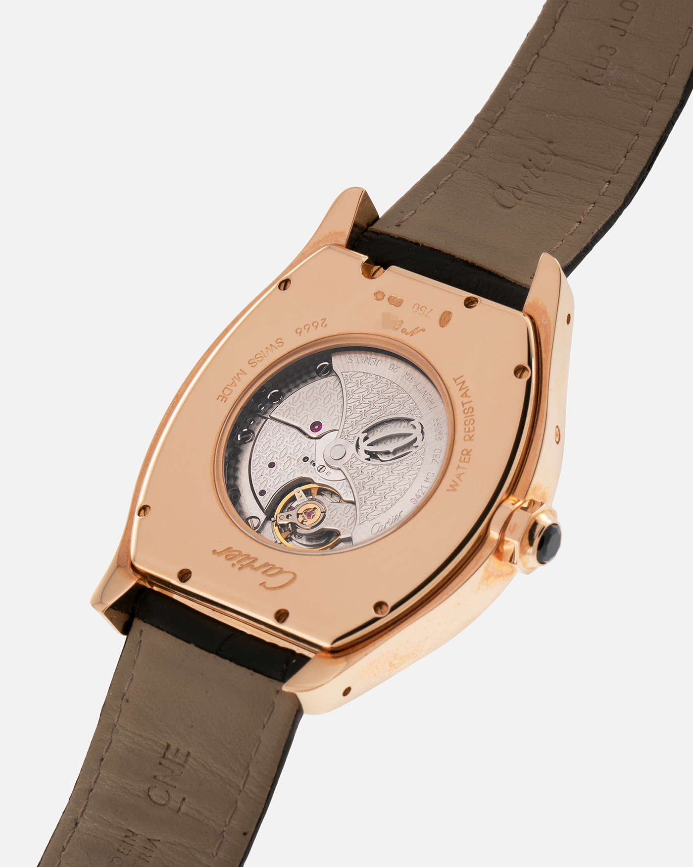 Brand: Cartier
Year: 2005
Model: CPCP Collection Prive Tortue Perpetual Calendar XL
Reference: 2666 / W1542851
Material: 18k Rose Gold
Movement: Cal. 9421MC
Case Diameter: 42.5mm x 34mm (12mm Thickness)
Strap: Cartier Black Alligator with 18k Rose Gold Cartier Deployant