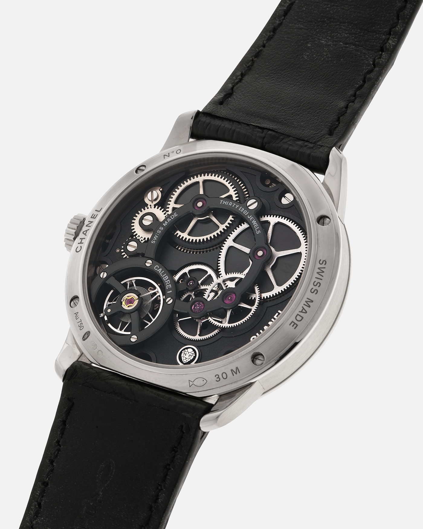 Brand: Chanel
Year: 2017
Model: Monsieur De Chanel Jump Hour H4799
Material: 18-carat White Gold
Movement: Chanel Calibre 1 (Developed with Romain Gauthier), Manual-Winding 
Case Dimensions: 40mm x 10.4mm
Lug Width: 22mm
Strap: Chanel Black Alligator Leather Strap with Signed 18-carat White Gold Tang Buckle