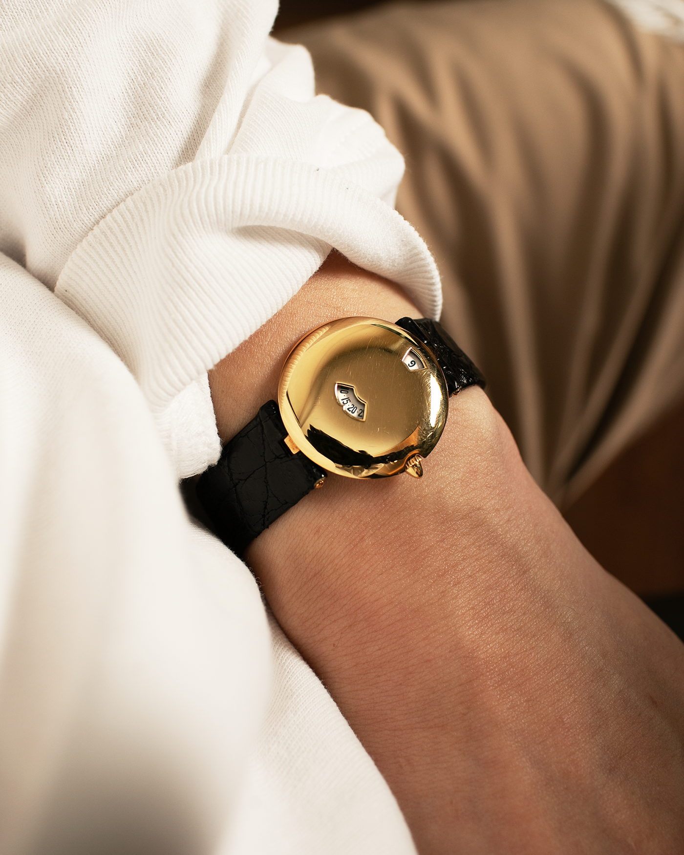 Brand: Chaumet Year: Early 1990’s Model: Les Pleiades Reference Number: 11A Material: 18k Yellow Gold Movement: Quartz Jump Hour Movement  Case Dimensions: 30mm Strap: Black Alligator Strap with 18k Yellow Gold Chaumet Tang Buckle