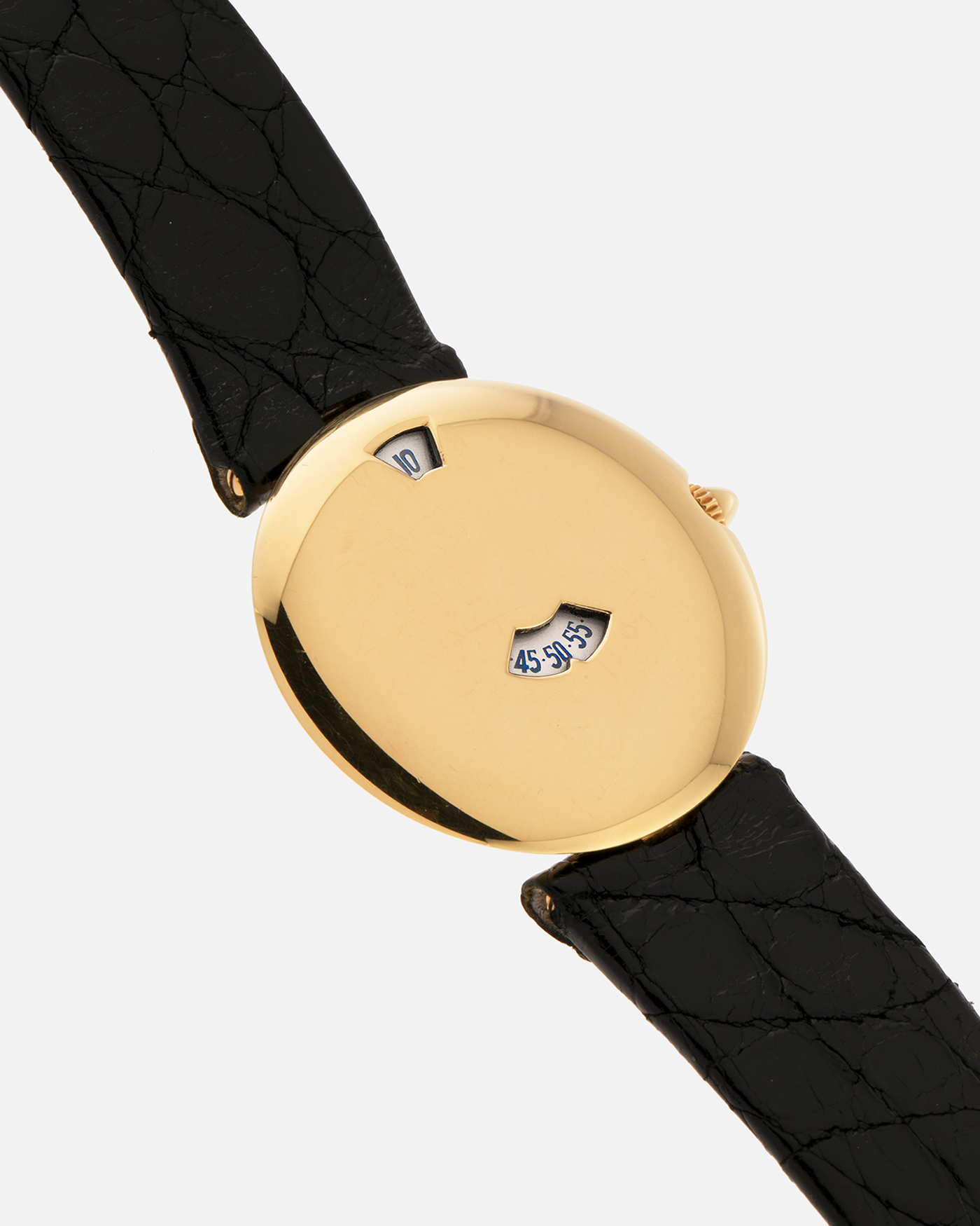 Brand: Chaumet
Year: Early 1990’s
Model: Les Pleiades
Reference Number: 11A
Material: 18k Yellow Gold
Movement: Quartz Jump Hour Movement
Case Dimensions: 30mm
Strap: Black Alligator Strap with 18k Yellow Gold Chaumet Tang Buckle