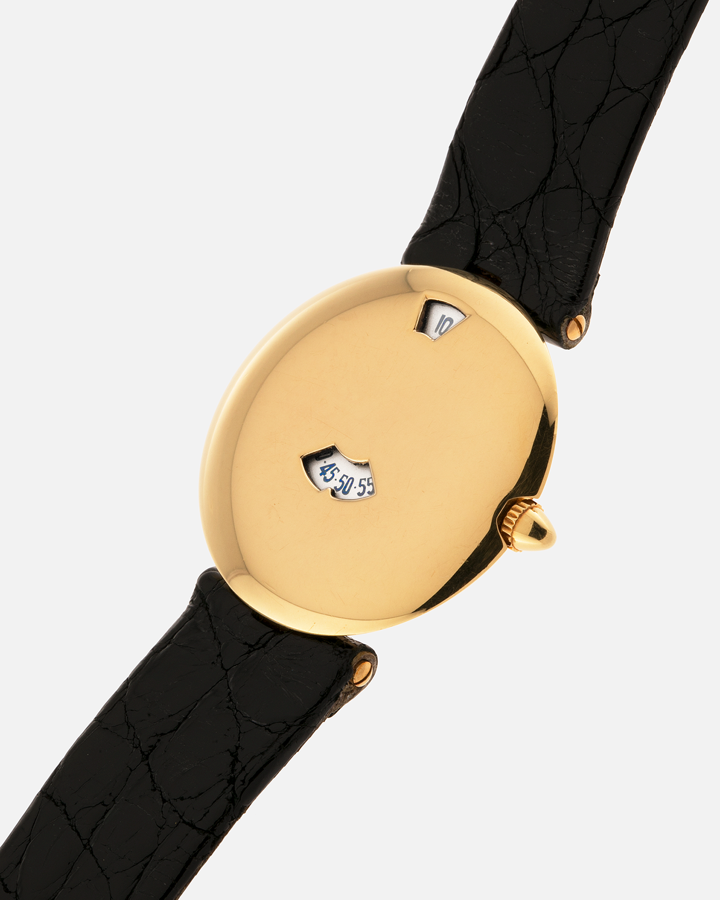 Brand: Chaumet
Year: Early 1990’s
Model: Les Pleiades
Reference Number: 11A
Material: 18k Yellow Gold
Movement: Quartz Jump Hour Movement
Case Dimensions: 30mm
Strap: Black Alligator Strap with 18k Yellow Gold Chaumet Tang Buckle