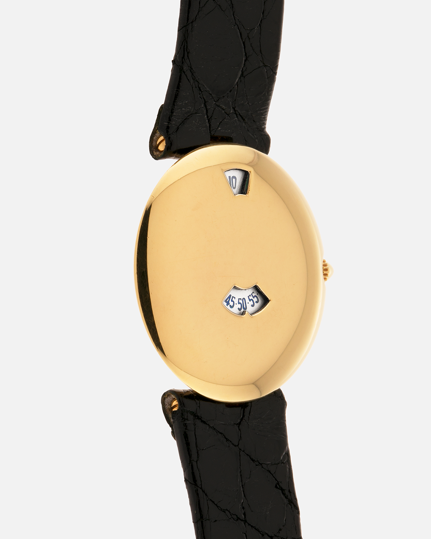 Brand: Chaumet
Year: Early 1990’s
Model: Les Pleiades
Reference Number: 11A
Material: 18k Yellow Gold
Movement: Quartz Jump Hour Movement
Case Dimensions: 30mm
Strap: Black Alligator Strap with 18k Yellow Gold Chaumet Tang Buckle