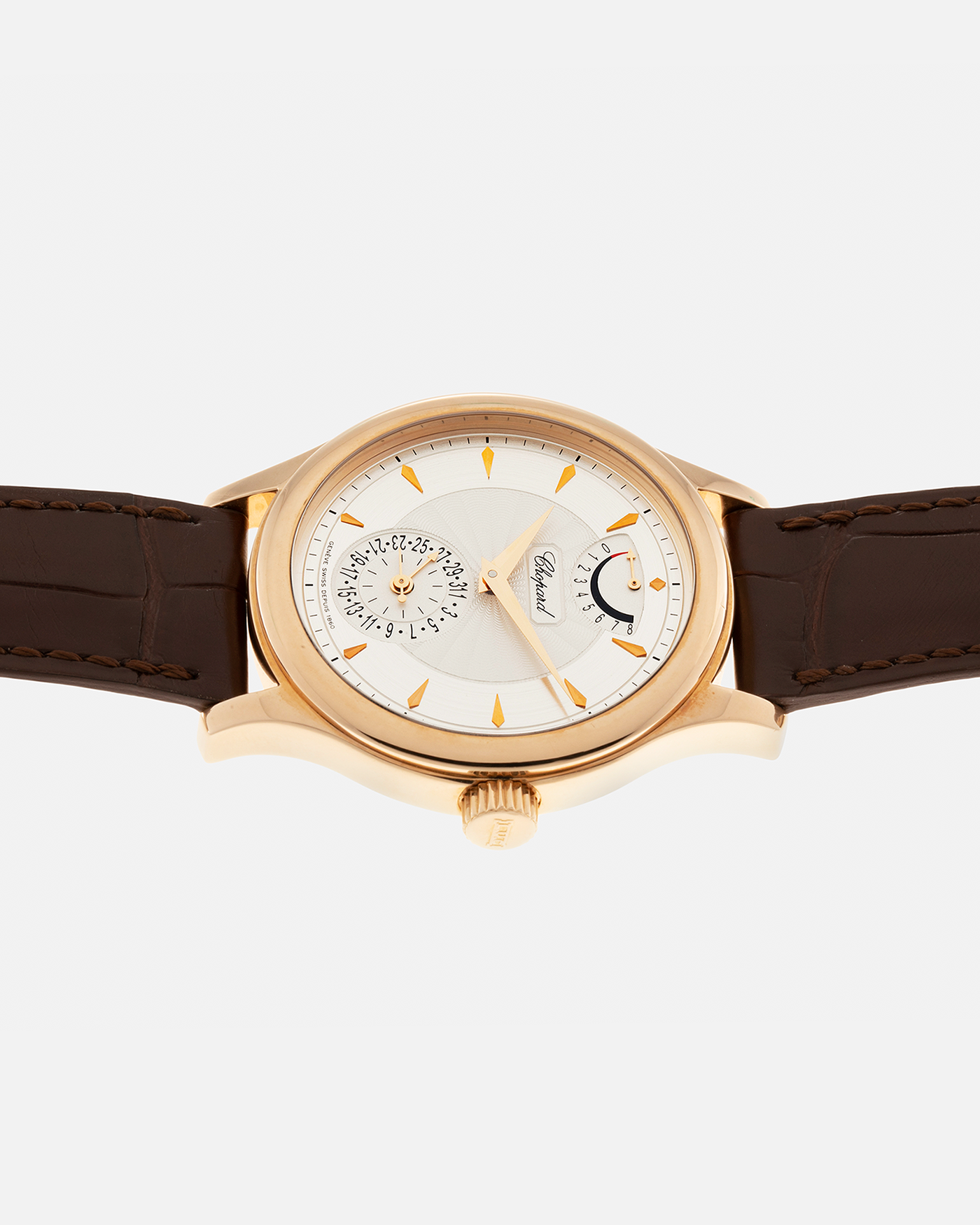 Brand: Chopard L.U.C. Year: 1990’s Model / Reference: 16/1863 ‘Quattro’ Material: 18-carat Yellow Gold Movement: Chopard Cal. 1.98, Manual-Winding Case Diameter: 38mm Lug Width: 19mm Strap: Chopard Brown Alligator Leather Strap with Signed 18-carat Yellow Gold Tang Buckle