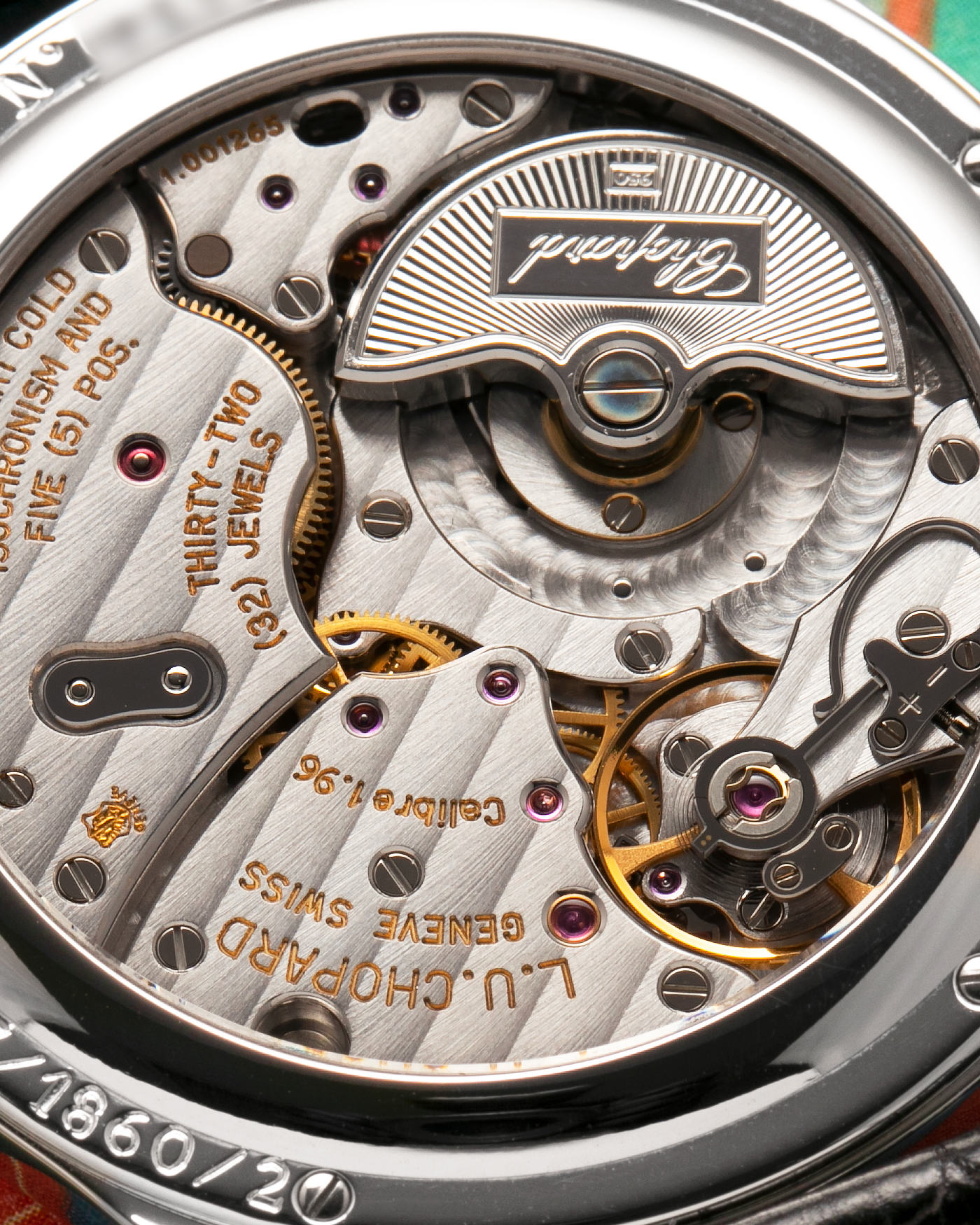Brand: Chopard L.U.C.
Year: Late 1990s
Model: 17/1860/2
Material: 18-carat White Gold Case, Factory-Set Diamond Bezel
Movement: Chopard Cal. 1.96, Self-Winding Micro-Rotor
Case Dimensions: 37mm x 8.5mm (Lug-to-Lug 45mm)
Lug Width: 18mm
Strap: Chopard Black Alligator Leather Strap with Signed 18-carat White Gold Tang Buckle