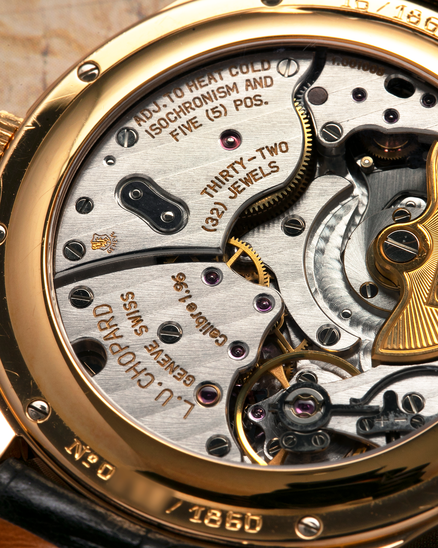 Brand: Chopard L.U.C.
Year: 1990’s
Model: 16/1860/2
Material: 18-carat Rose Gold
Movement: Chopard Cal. 1.96, Self-Winding Micro-Rotor
Case Diameter: 37mm x 8.5mm (Lug-to-Lug 45mm)
Lug Width: 18mm
Strap: Delugs Black Alligator Leather Strap with signed 18-carat Rose Gold Tang Buckle, extra Chopard Black Alligator Leather Strap