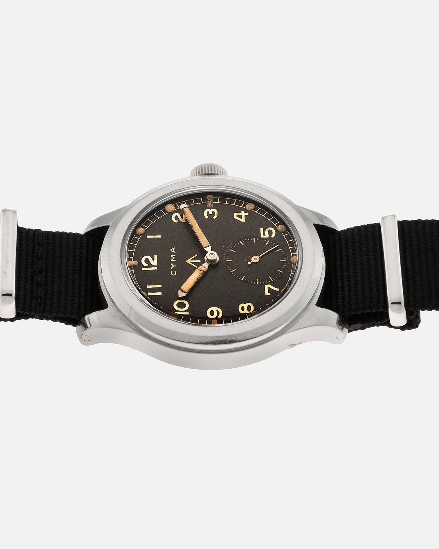 Brand: Cyma Year: 1940s Model: W.W.W. (Watch, Wristlet, Waterproof) Material: Stainless Steel Movement: Cyma Cal. 234, Manual-Winding Case Diameter: 38mm Lug Width: 18mm Strap: Generic Black Fabric NATO strap