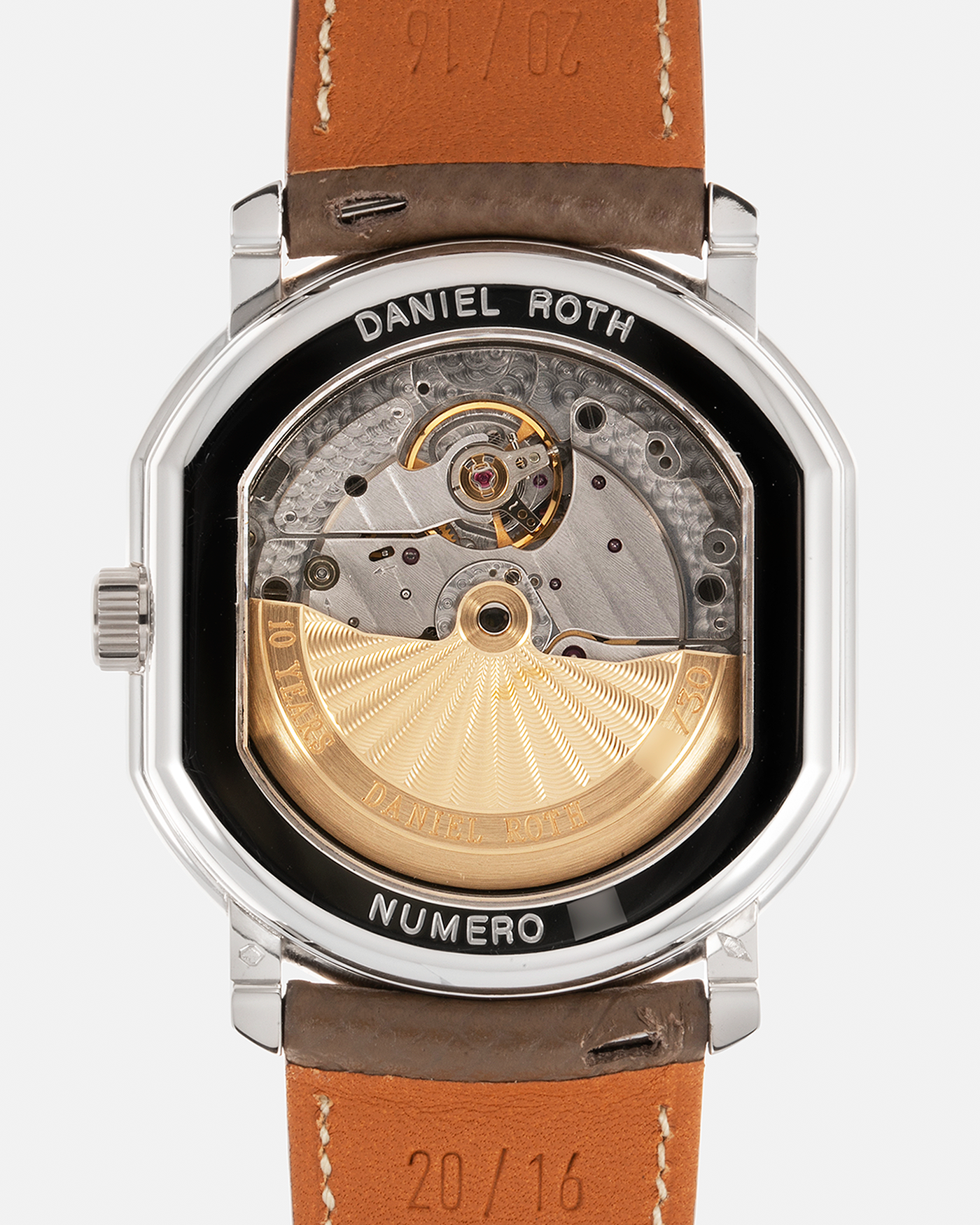 Brand: Daniel Roth Year: 1999 Model: 10th Anniversary Papillon, Limited Edition of 30 pieces in Platinum Material: Platinum Movement: Daniel Roth Cal. DR113, Self-Winding Case Dimensions: 35mm x 41mm x 11mm Strap: Nostime Taupe Textured Calf Strap with Platinum Tang Buckle, additional Daniel Roth Black Alligator Strap