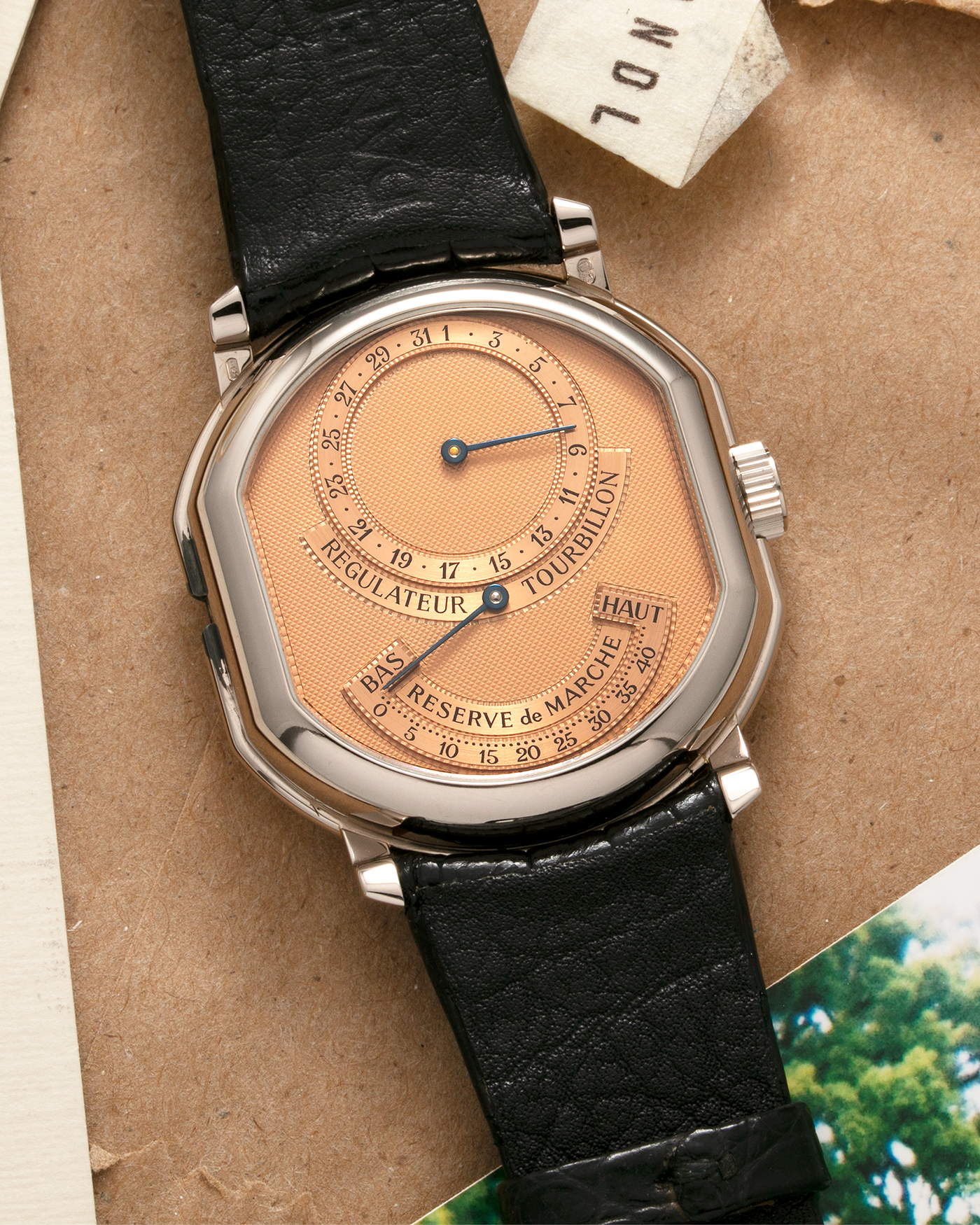 Brand: Daniel Roth Year: 1990’s Model: 2187 Tourbillon (Possibly Piece Unique) Material: 18-Carat White Gold  Movement: Cal. DR 307 One-Minute Tourbillon Regulator, Manual-Winding  Case Diameter: 35mm x 38mm Strap: Daniel Roth Black Alligator Leather with Signed 180carat White Gold Tang Buckle