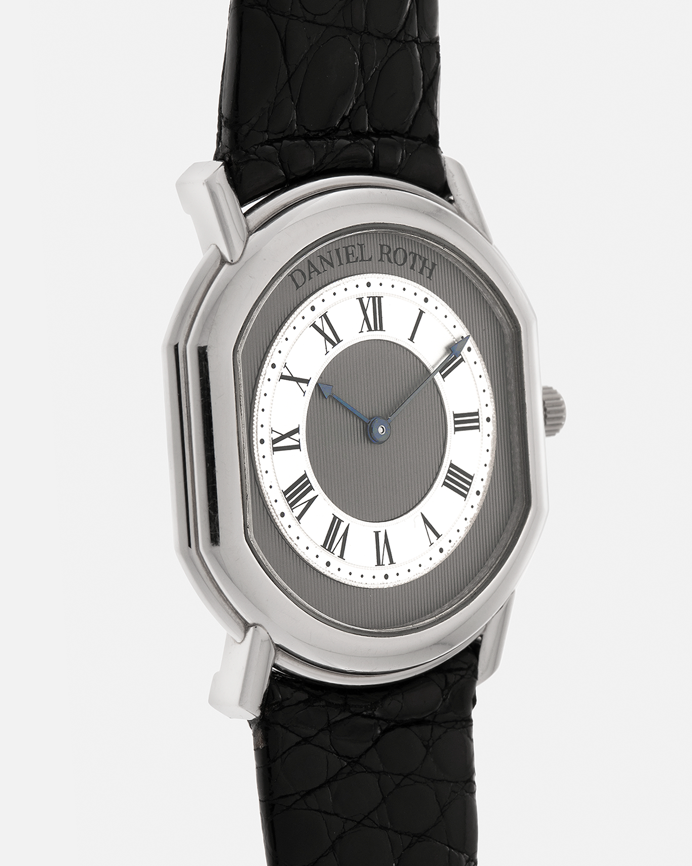 Brand: Daniel Roth
Year: 1990’s
Model: 2107
Material: Platinum 950
Movement: Frederic Piguet Cal. 71, Self-Winding
Case Dimensions: 35mm x 38mm x 6.5mm (Lug-to-Lug 41mm)
Lug Width: 20mm
Strap: Daniel Roth Black Alligator Leather Strap with Signed Platinum 950 Tang Buckle