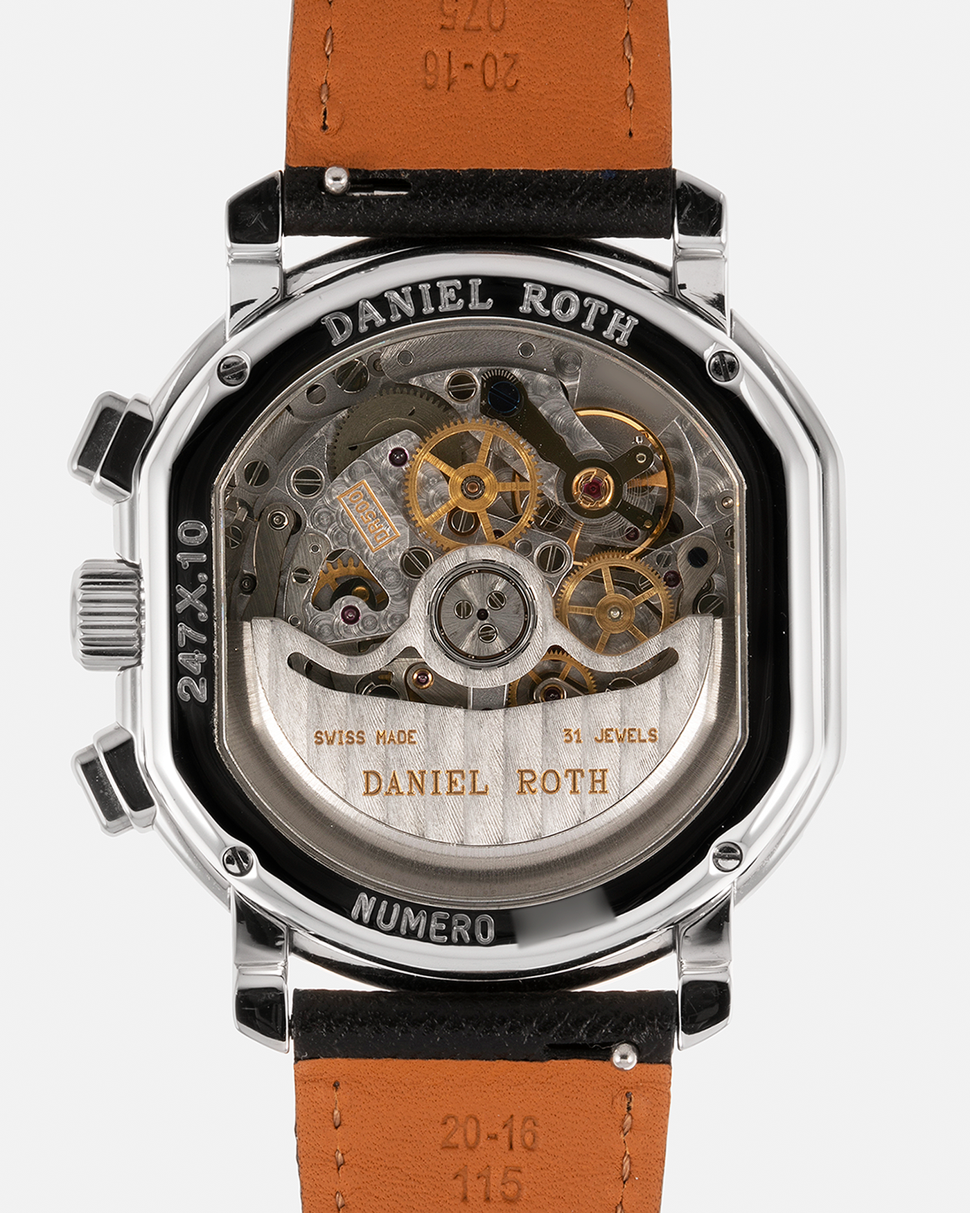 Brand: Daniel Roth Year: Late 1990’s Model: Masters Chronograph S247 Material: Stainless Steel Movement: Zenith El Primero Cal. 400, Self-Winding Case Diameter: 38.5mm x 41.5mm Strap: Molequin Black Grained Calf and Daniel Roth Stainless Steel Tang Buckle