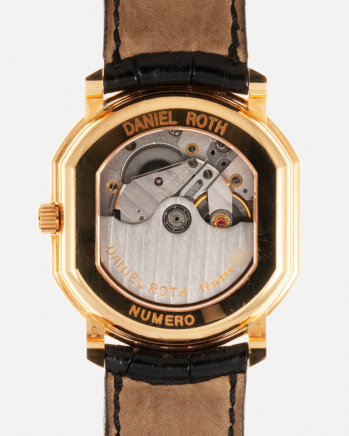 Brand: Daniel Roth Year: 1990’s Reference Number: 207/J1 Model: Seconds at Six Material: 18-carat Yellow Gold  Movement: Lemania Cal. 1918, Self-Winding Case Diameter: 35mm x 32mm Strap: Daniel Roth Black Alligator Leather Strap with Blancpain Signed 18-carat Yellow Gold Tang Buckle