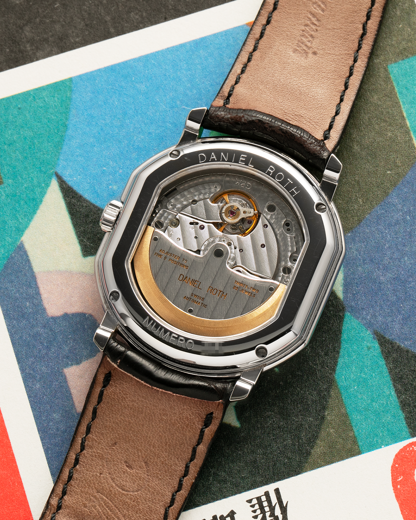 Brand: Daniel Roth
Year: 1990’s
Model: Seconds at Six
Reference: 207
Material: Stainless Steel
Movement: Daniel Roth Cal. DR111 (Girard-Perregaux based), Self-Winding
Case Dimensions: 35mm x 38mm (Lug-to-Lug 41mm)
Lug Width: 20mm
Strap: Daniel Roth Black Alligator Leather Strap with Signed Stainless Steel Deployant Clasp