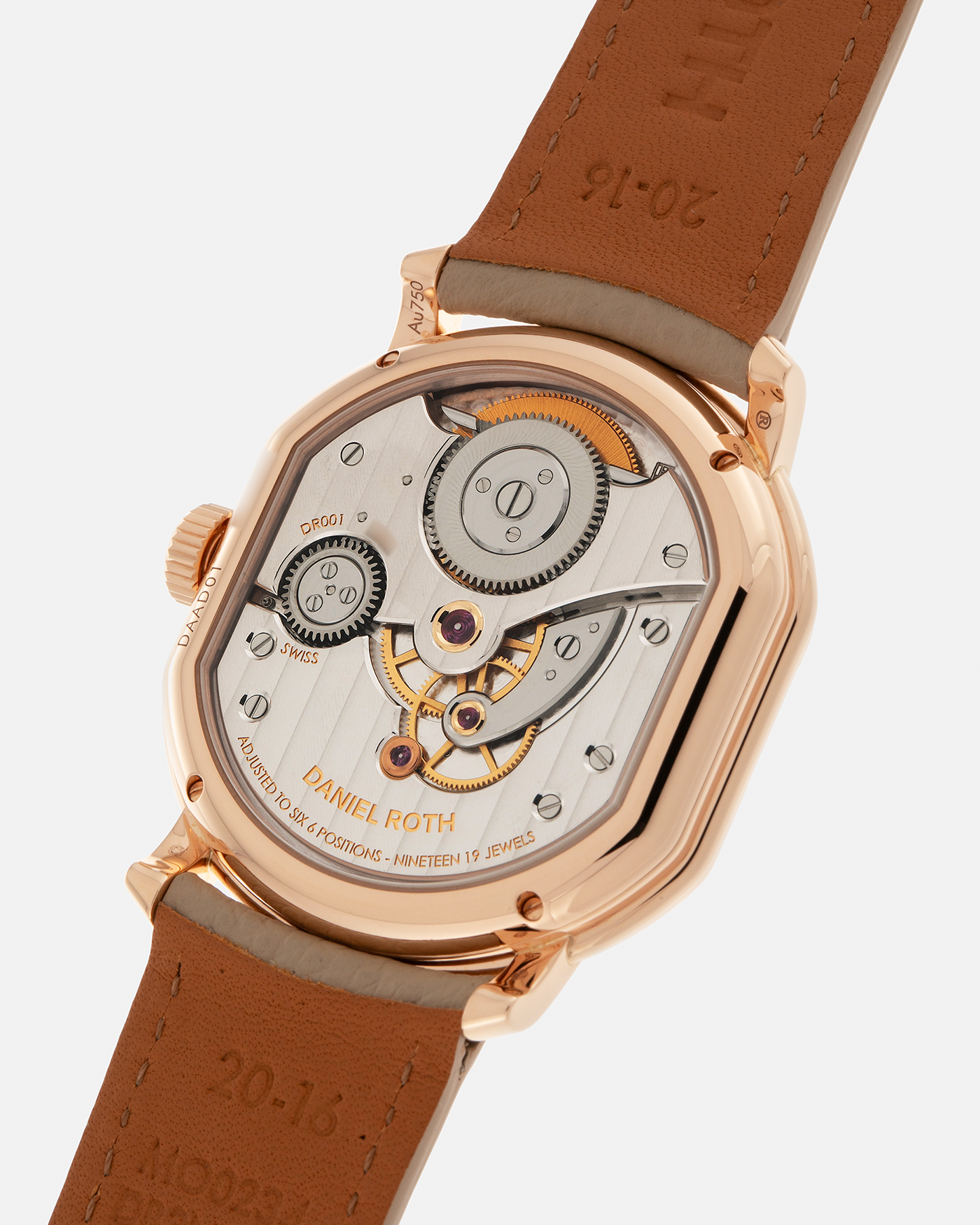 Brand: Daniel Roth
Year: 2025
Model: Tourbillon Rose Gold
Material: 18-carat Rose Gold, 925 Sterling Silver
Movement: Daniel Roth Cal. DR001, Manual-Winding
Case Dimensions: 35.5mm x 38.6mm x 9.2mm (Lug-to-Lug 42mm)
Lug Width: 20mm
Strap: Daniel Roth Taupe Calfskin Leather Strap with Signed 18-carat Rose Gold Tang Buckle