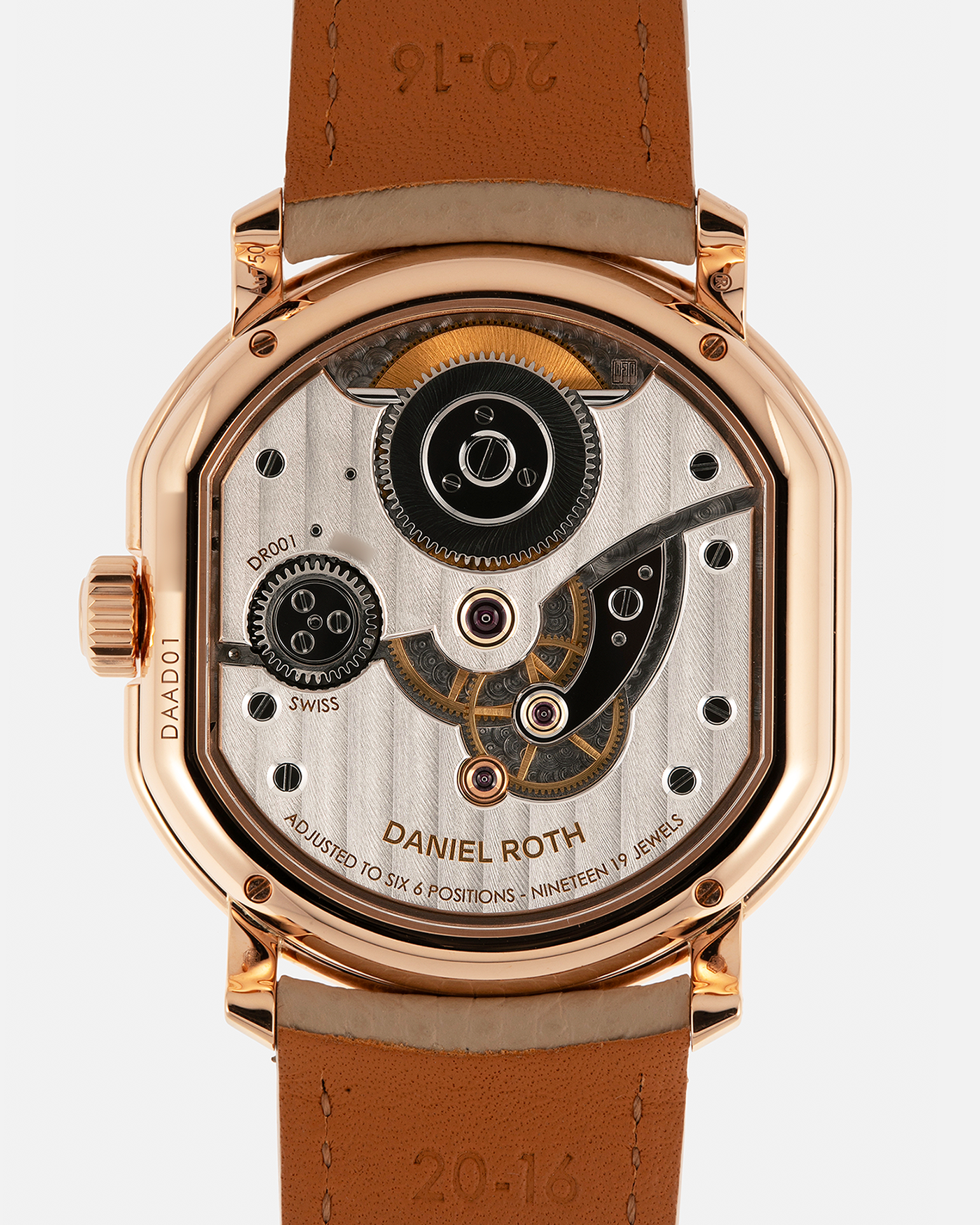 Brand: Daniel Roth
Year: 2025
Model: Tourbillon Rose Gold
Material: 18-carat Rose Gold, 925 Sterling Silver
Movement: Daniel Roth Cal. DR001, Manual-Winding
Case Dimensions: 35.5mm x 38.6mm x 9.2mm (Lug-to-Lug 42mm)
Lug Width: 20mm
Strap: Daniel Roth Taupe Calfskin Leather Strap with Signed 18-carat Rose Gold Tang Buckle