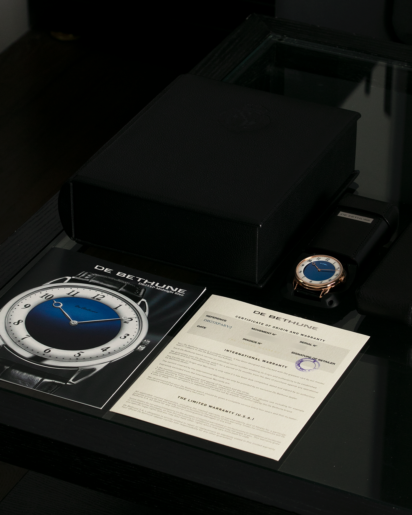 Brand: De Bethune Year: Circa 2020 Model: Midnight Blue Reference: DB25XPARV2 Material: 18-carat Rose Gold Movement: De Bethune Cal. DB2024, Self-Winding Case Diameter: 42mm Strap: De Bethune Black Alligator with Signed 18-carat Rose Gold Tang Buckle