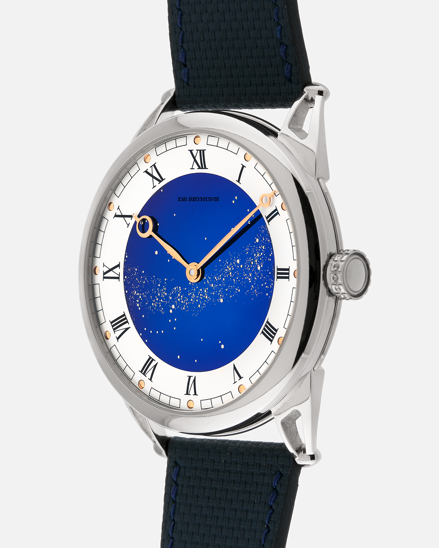Brand: De Bethune
Year: 2022
Model: Starry Varius
Reference: DB25VTIS3
Material: Titanium
Movement: In-House Cal. DB2005
Case Diameter: 42mm
Strap: Delugs Blue Textile Strap, De Bethune Navy Blue Alligator Strap, De Bethune Black Alligator Strap with Titanium De Bethune Tang Buckle