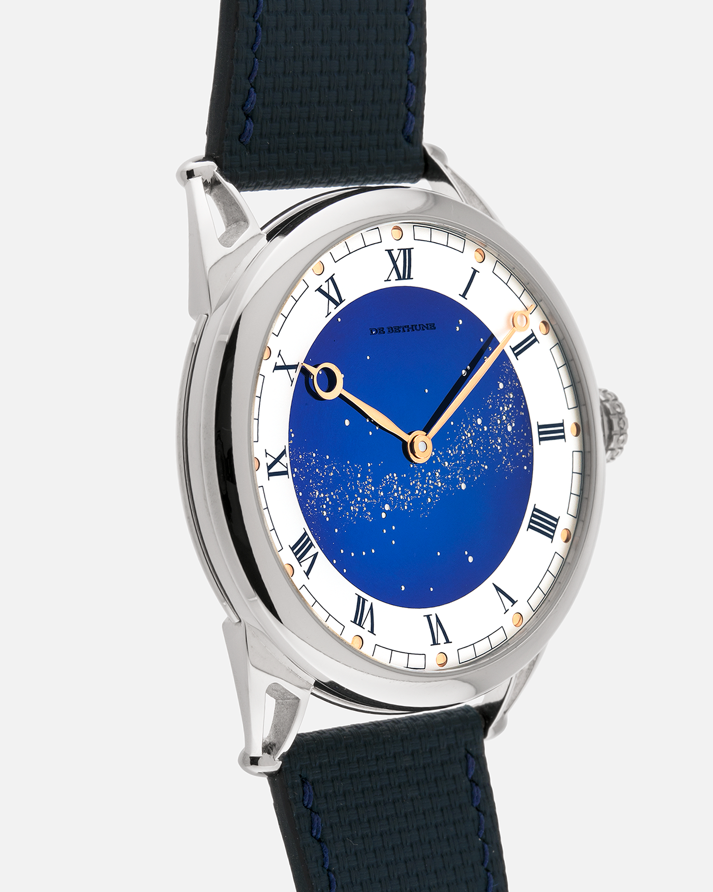 Brand: De Bethune
Year: 2022
Model: Starry Varius
Reference: DB25VTIS3
Material: Titanium
Movement: In-House Cal. DB2005
Case Diameter: 42mm
Strap: Delugs Blue Textile Strap, De Bethune Navy Blue Alligator Strap, De Bethune Black Alligator Strap with Titanium De Bethune Tang Buckle