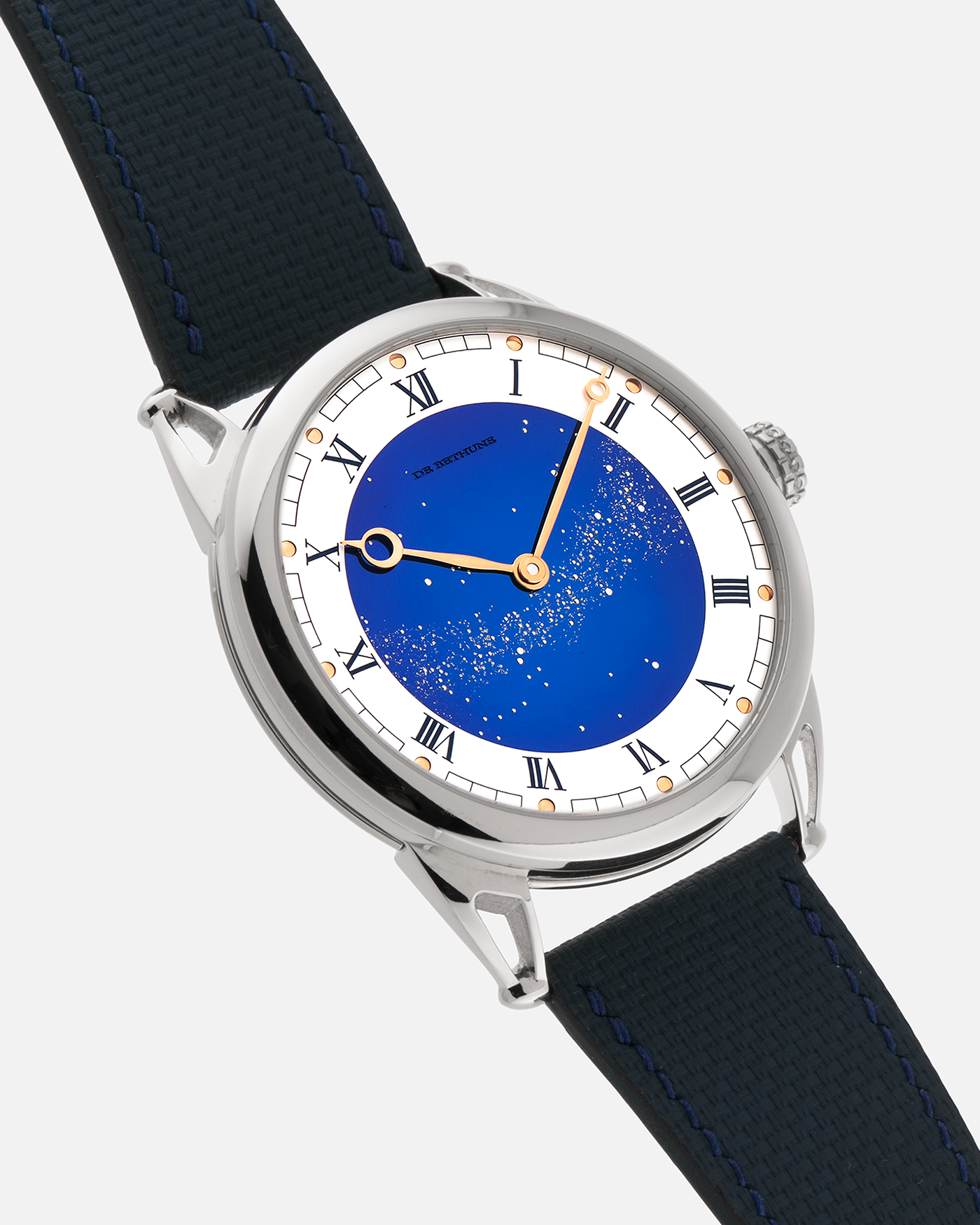 Brand: De Bethune
Year: 2022
Model: Starry Varius
Reference: DB25VTIS3
Material: Titanium
Movement: In-House Cal. DB2005
Case Diameter: 42mm
Strap: Delugs Blue Textile Strap, De Bethune Navy Blue Alligator Strap, De Bethune Black Alligator Strap with Titanium De Bethune Tang Buckle
