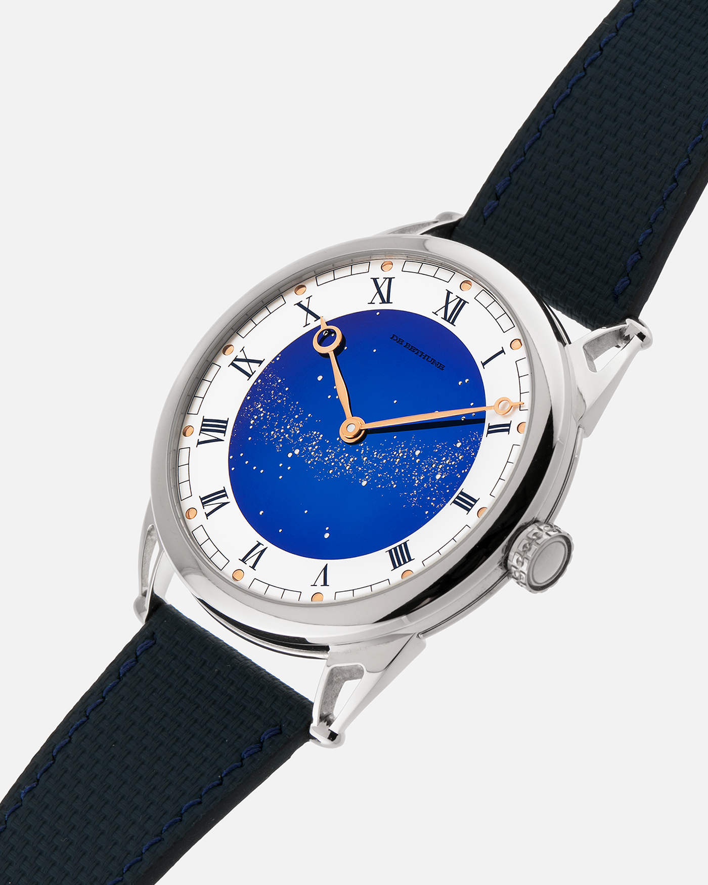 Brand: De Bethune
Year: 2022
Model: Starry Varius
Reference: DB25VTIS3
Material: Titanium
Movement: In-House Cal. DB2005
Case Diameter: 42mm
Strap: Delugs Blue Textile Strap, De Bethune Navy Blue Alligator Strap, De Bethune Black Alligator Strap with Titanium De Bethune Tang Buckle