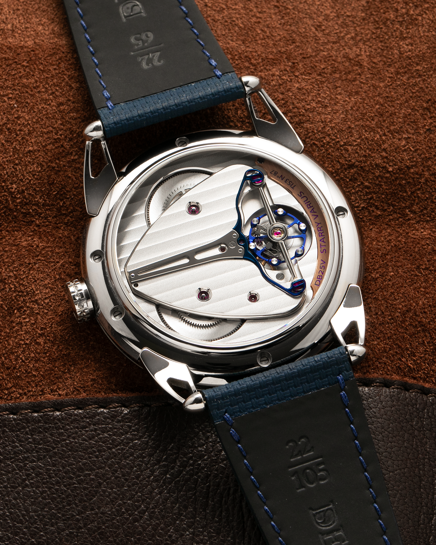 Brand: De Bethune
Year: 2022
Model: Starry Varius
Reference: DB25VTIS3
Material: Titanium
Movement: In-House Cal. DB2005
Case Diameter: 42mm
Strap: Delugs Blue Textile Strap, De Bethune Navy Blue Alligator Strap, De Bethune Black Alligator Strap with Titanium De Bethune Tang Buckle