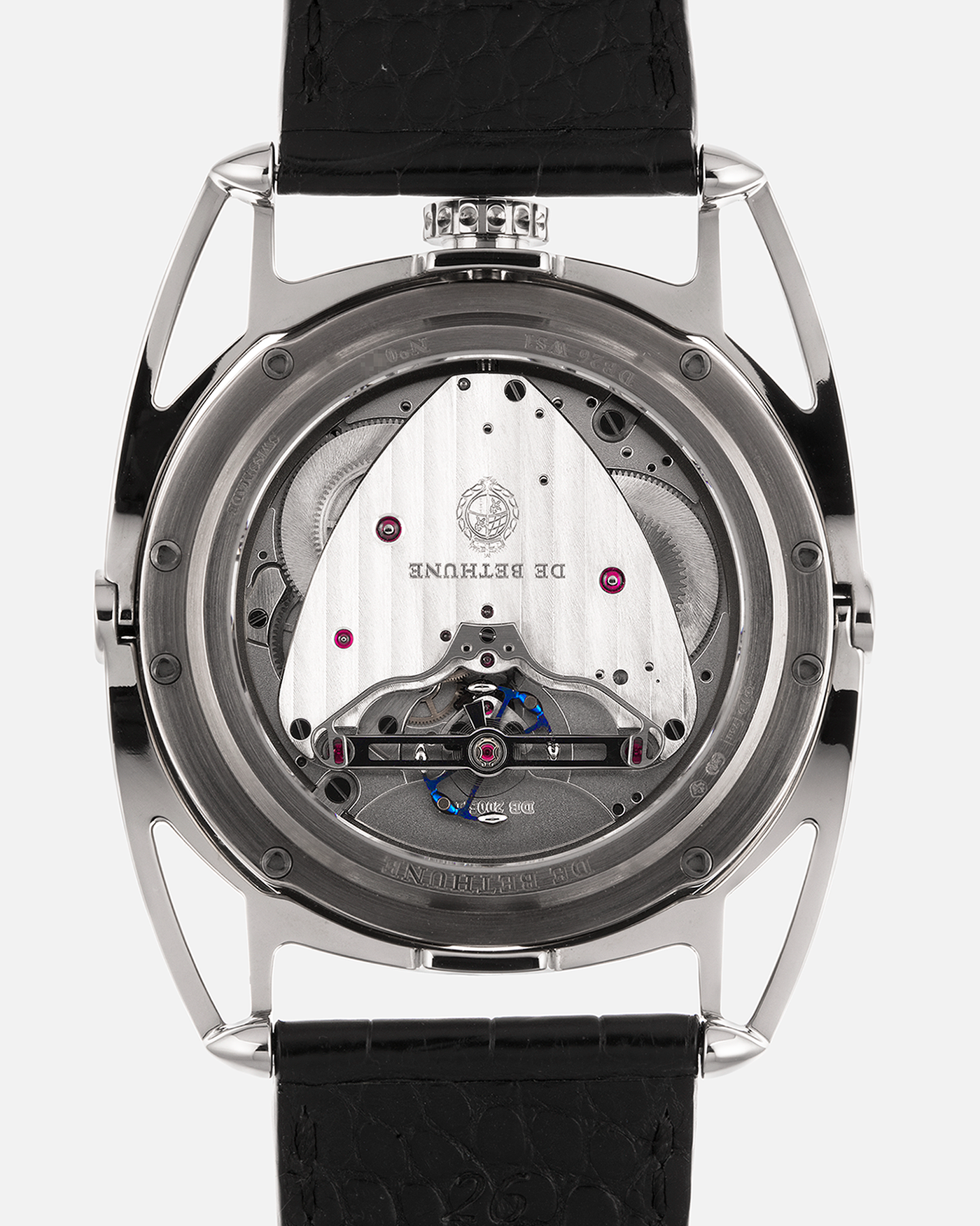 Brand: De Bethune
Year: 2008
Model: Perpetual Calendar Moonphase DB26RS1
Case Material: 18k White Gold, Titanium Lugs
Movement: Manual Winding DB205
Case Dimensions: 44.4mm Diameter 12.8mm Thickness
Strap: De Bethune Black Alligator Strap and De Bethune 18k White Gold Tang Buckle