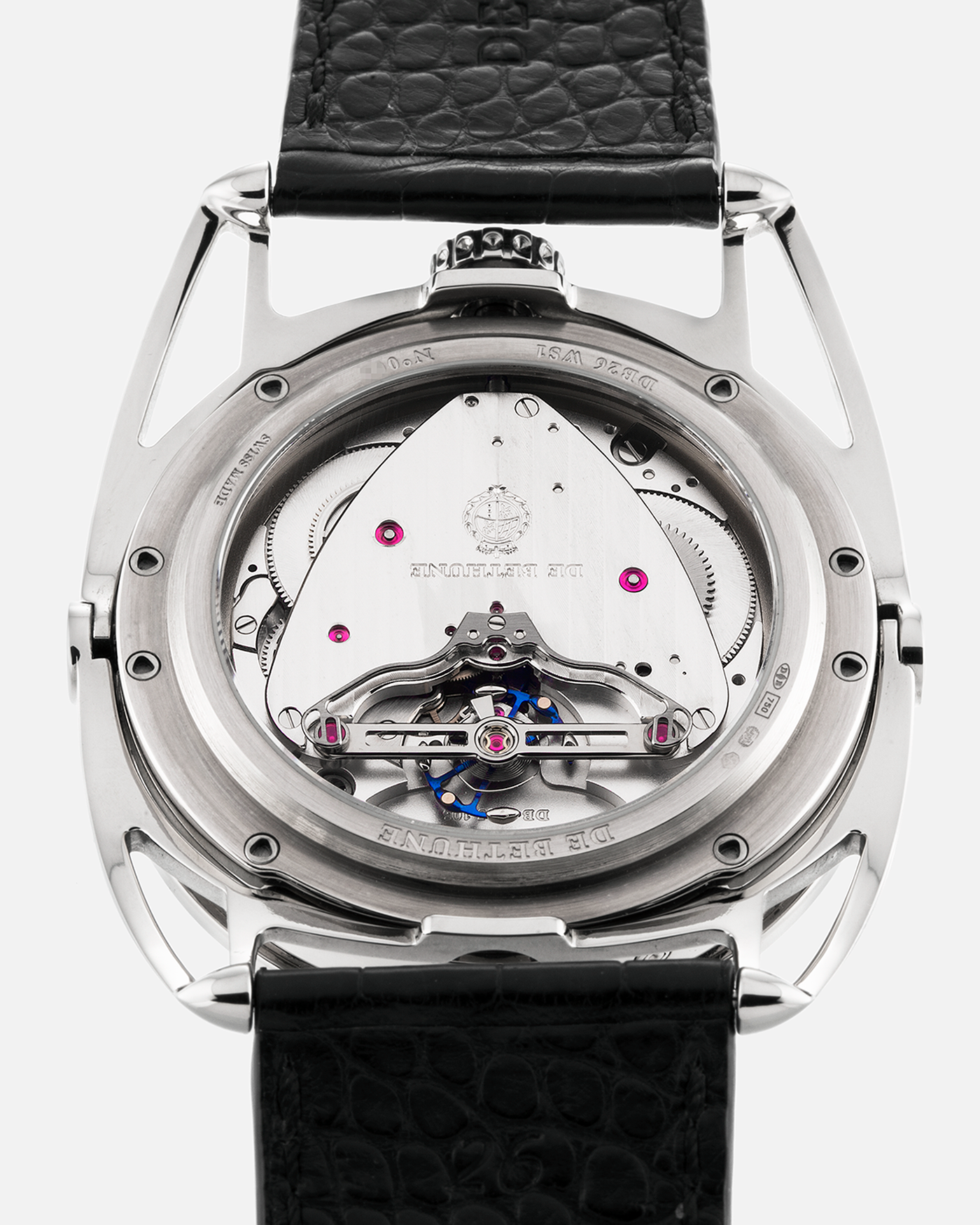 Brand: De Bethune
Year: 2008
Model: Perpetual Calendar Moonphase DB26RS1
Case Material: 18k White Gold, Titanium Lugs
Movement: Manual Winding DB205
Case Dimensions: 44.4mm Diameter 12.8mm Thickness
Strap: De Bethune Black Alligator Strap and De Bethune 18k White Gold Tang Buckle