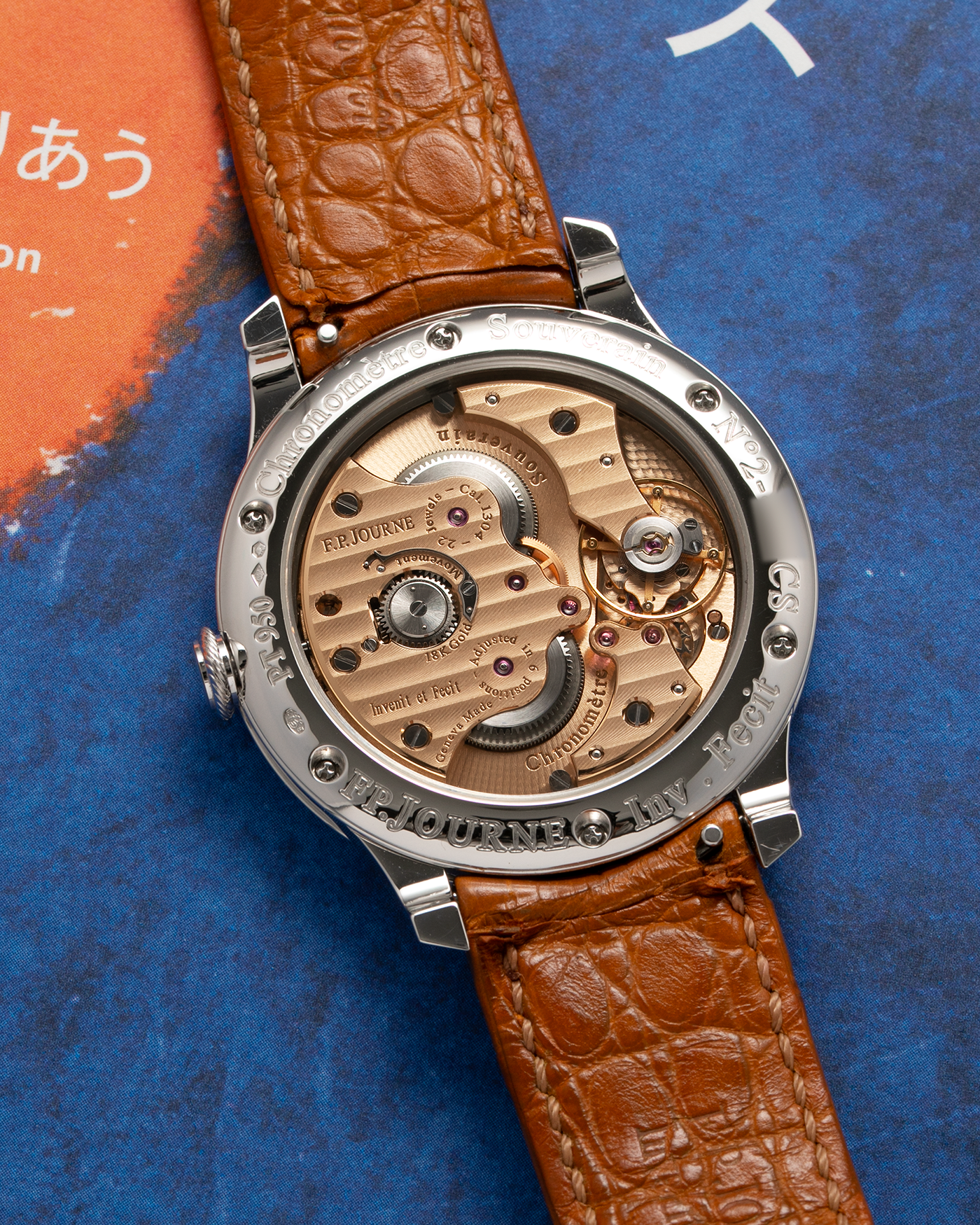 Brand: F.P. Journe Year: 2019 Model: Chronomètre Souverain Havana Material: Platinum 950 Case, 18-carat Rose Gold Movement Movement: F.P. Journe Cal. 1304, Manual-Winding Case Diameter: 40mm Lug Width: 20mm Strap: F.P. Journe Light Brown Alligator with Signed Platinum Tang Buckle