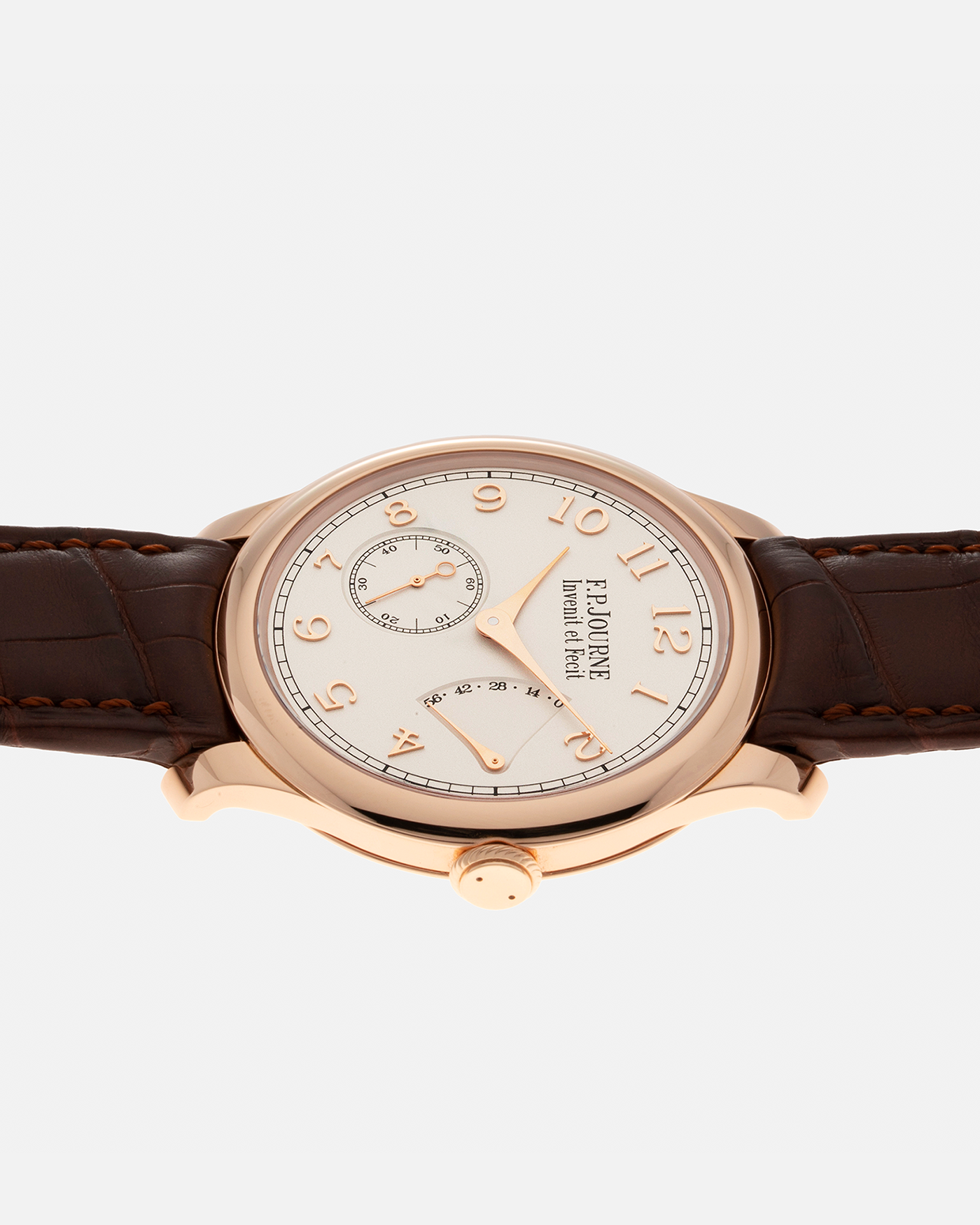 Brand: F.P. Journe Year: 2021 Model: Chronomètre Souverain Material: 18-carat Rose Gold Movement: F.P Journe Cal. 1304, Manual-Winding Case Diameter: 40mm Lug Width: 20mm Strap: F.P. Journe Brown Alligator Leather Strap and Signed 18-carat Rose Gold Tang Buckle