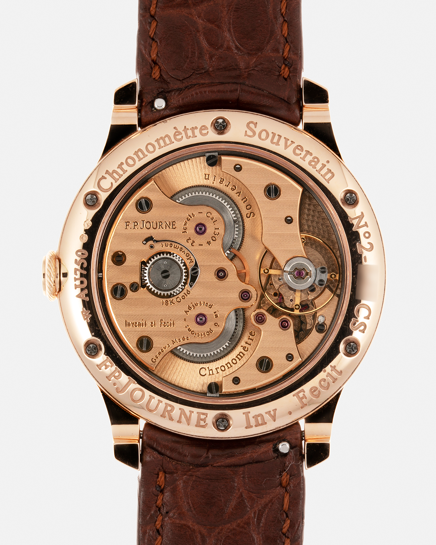 Brand: F.P. Journe Year: 2021 Model: Chronomètre Souverain Material: 18-carat Rose Gold Movement: F.P Journe Cal. 1304, Manual-Winding Case Diameter: 40mm Lug Width: 20mm Strap: F.P. Journe Brown Alligator Leather Strap and Signed 18-carat Rose Gold Tang Buckle