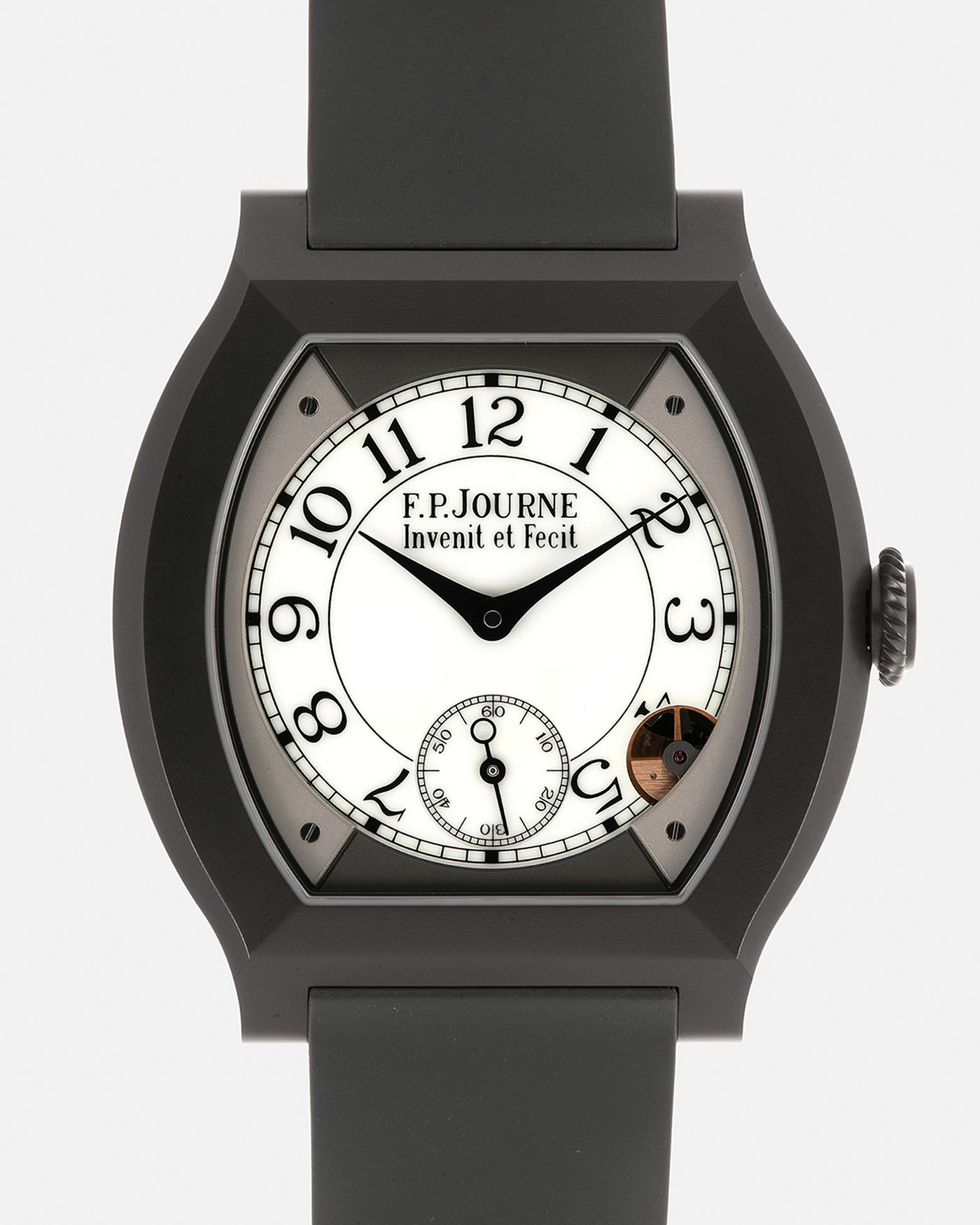 Brand: F.P. Journe
Year: 2024
Model: Elegante 40
Material: Titalyt-Treated Grade 5 Titanium
Movement: F.P. Journe Cal. 1210, Electromechanical Quartz
Case Dimensions: 40mm x 35mm x 7.35mm (Lug-to-Lug 40mm)
Lug Width: 17mm
Straps: F.P. Journe Brown Rubber Strap with Signed Titalyt-treated Grade 5 Titanium Tang Buckle, extra F.P. Journe Dark Grey Rubber Strap, extra F.P. Journe Green Rubber Strap