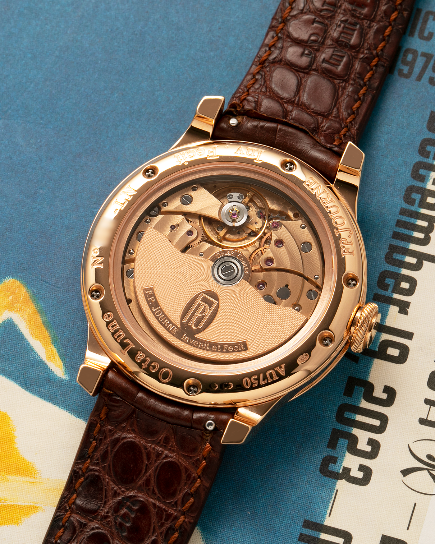 Brand: F.P. Journe
Year: 2017
Model: Octa Lune
Reference: LN
Material: 18-carat Rose Gold Case, Movement (Bridges and Plate), Dial, and 22-carat Rose Gold Rotor
Movement: F.P. Journe Cal. 1300.3, Self-Winding
Case Dimensions: 42mm x 10.7mm (48mm Lug-to-Lug)
Lug Width: 20mm
Strap: F.P. Journe Dark Brown Alligator Leather Strap and Signed 18k Rose Gold Tang Buckle